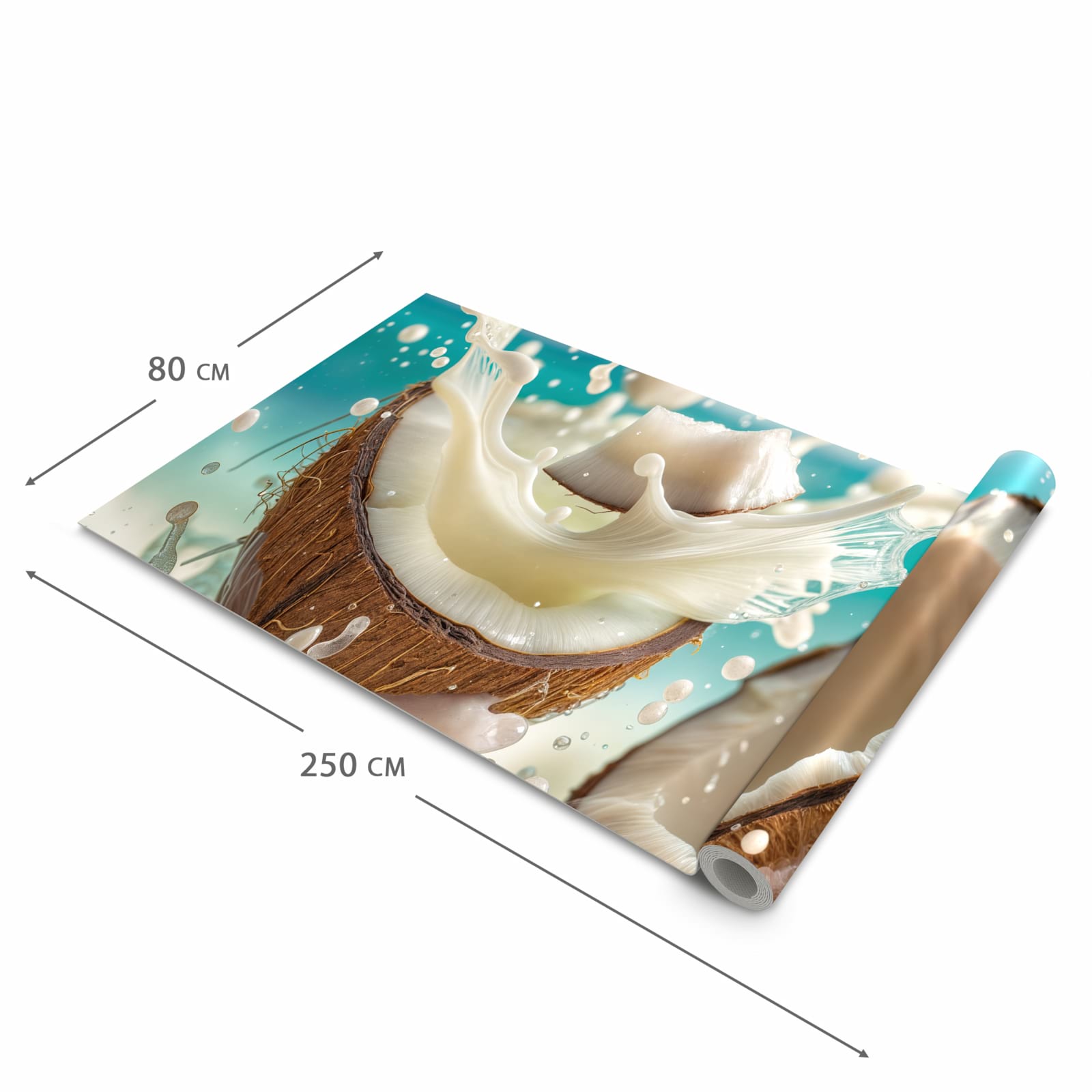 Organisierender Küchenläufer mit Motiv Kokosnuss Splash in der Grösse 80x250 cm