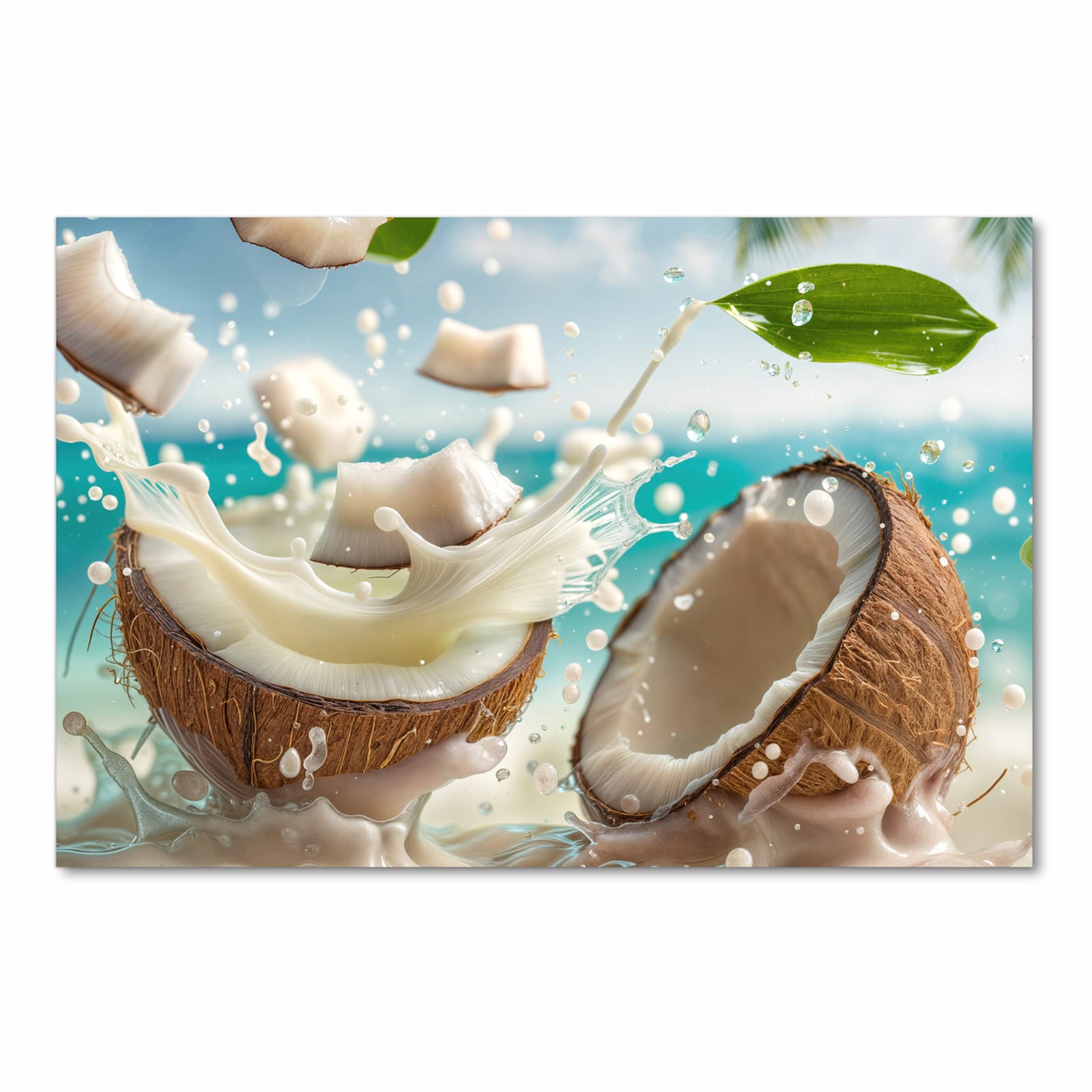 Formstabiler waschbarer Teppich fürs Esszimmer mit Motiv Kokosnuss Splash in Frontansicht