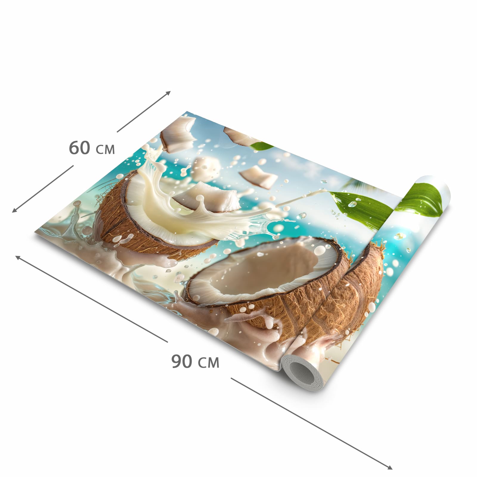 Feuchtigkeitsresistenter Küchenteppich mit Motiv Kokosnuss Splash in der Grösse 80x250 cm