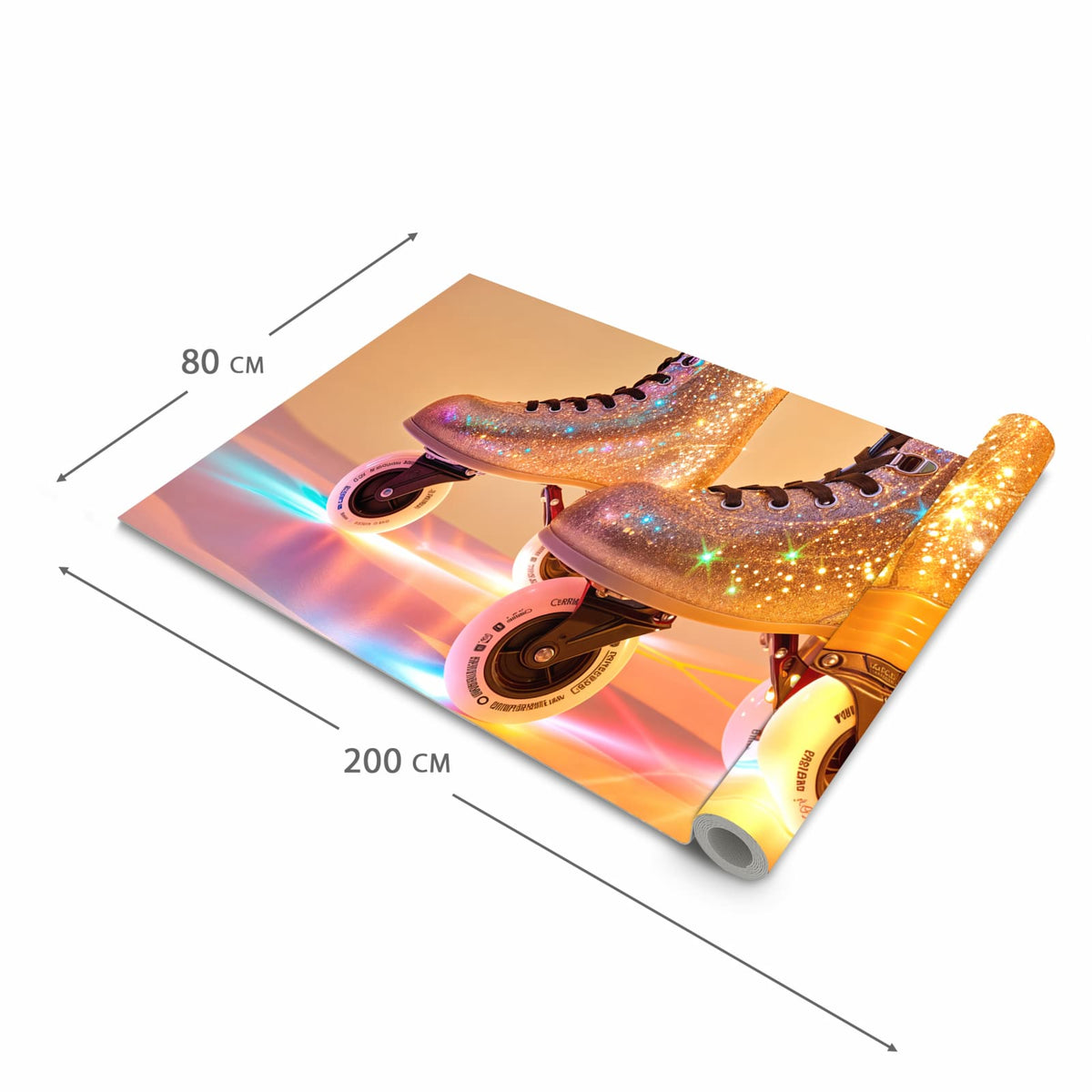 Langlebiger waschbarer Küchenläufer mit Motiv Glitzer Rollschuhe in der Größe 80x250 cm