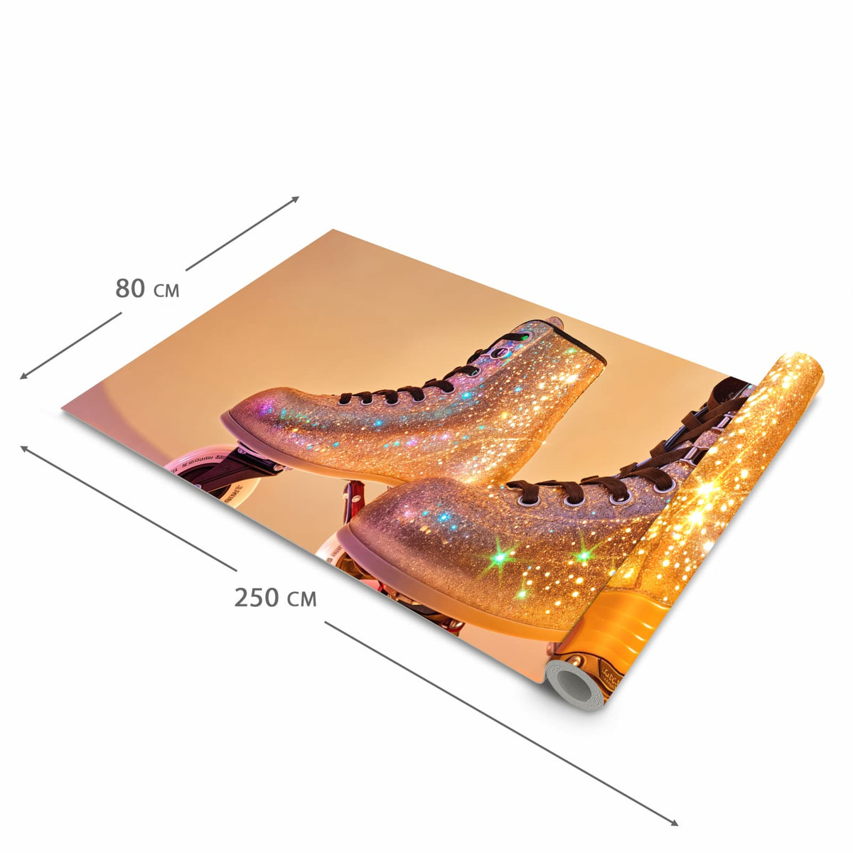 Flacher Küchenläufer mit Motiv Glitzer Rollschuhe in der Grösse 80x250 cm für lange Flure