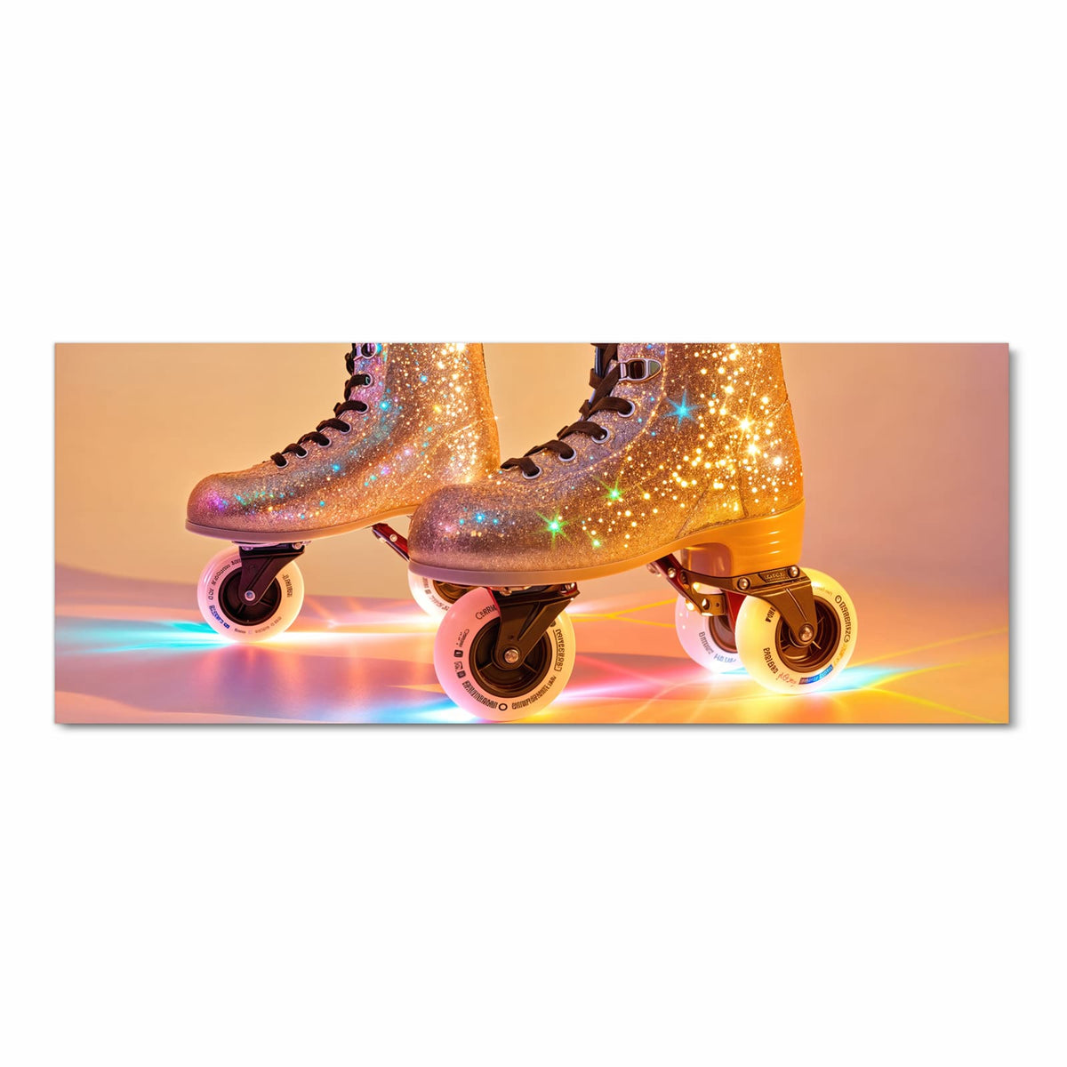 Geräuschdämpfender Läufer für die Küche mit Motiv Glitzer Rollschuhe in Frontansicht
