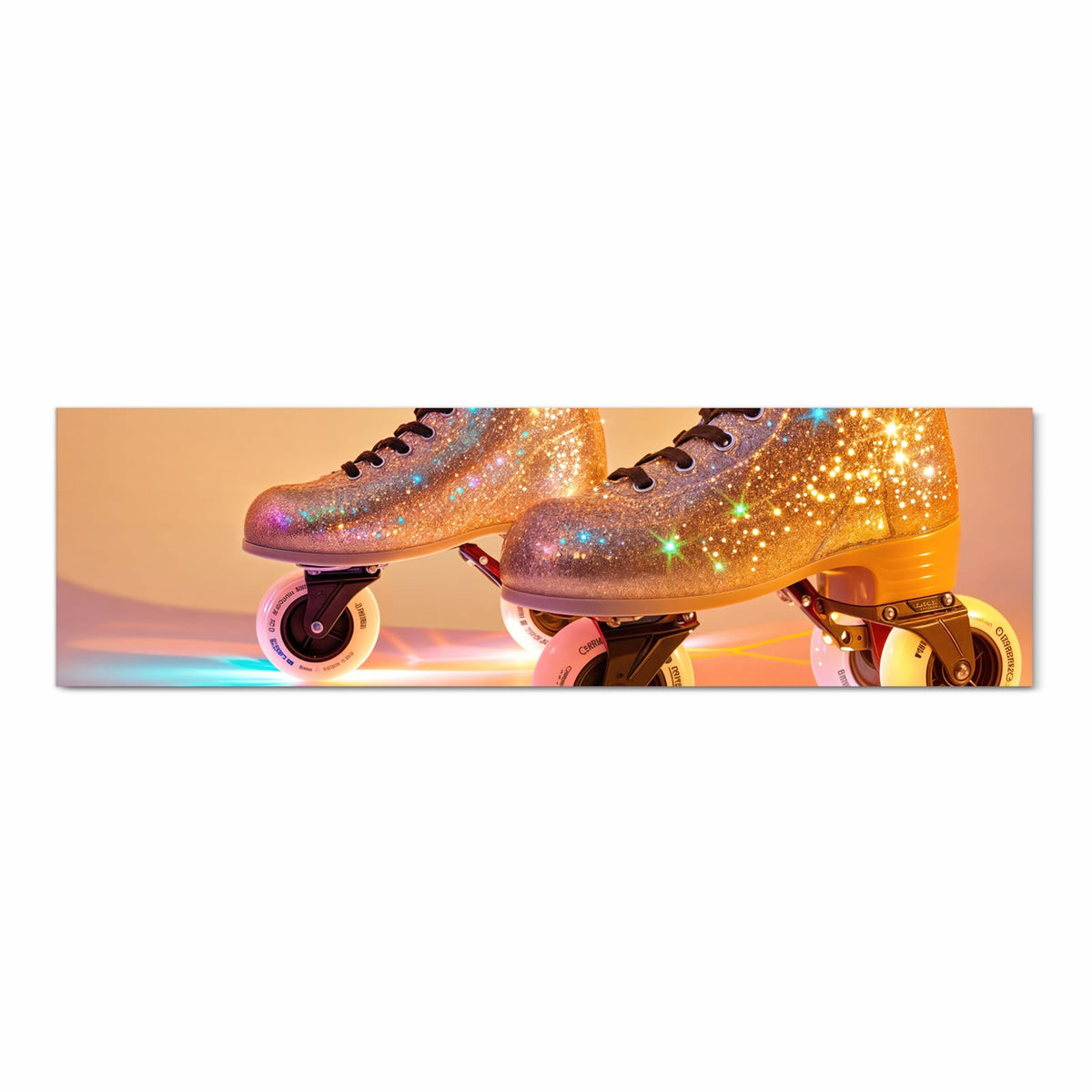 Strapazierfähiger Teppichläufer für die Küche mit Motiv Glitzer Rollschuhe in Frontansicht