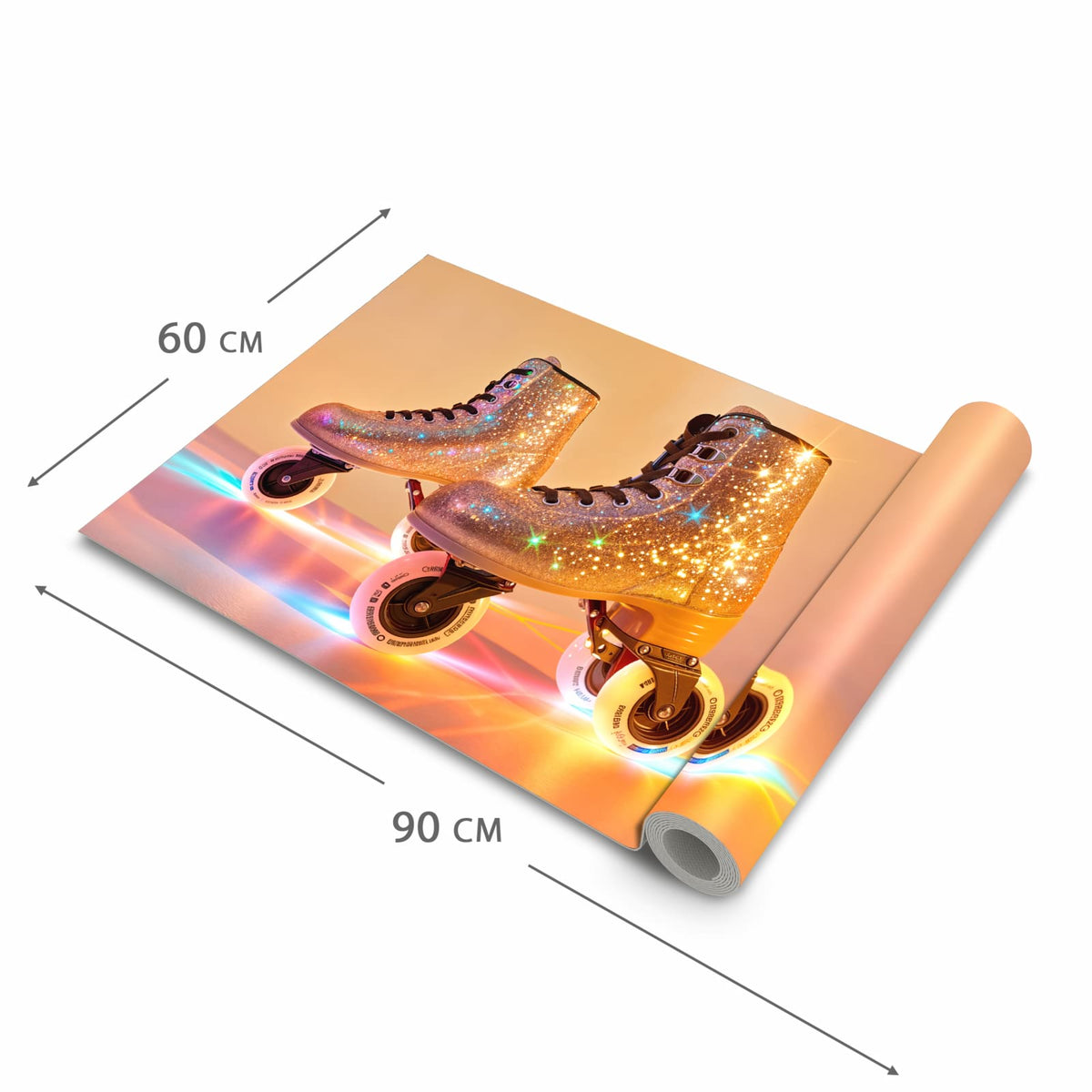Geruchsneutraler waschbarer Küchenläufer mit Motiv Glitzer Rollschuhe in der Grösse 80x250 cm