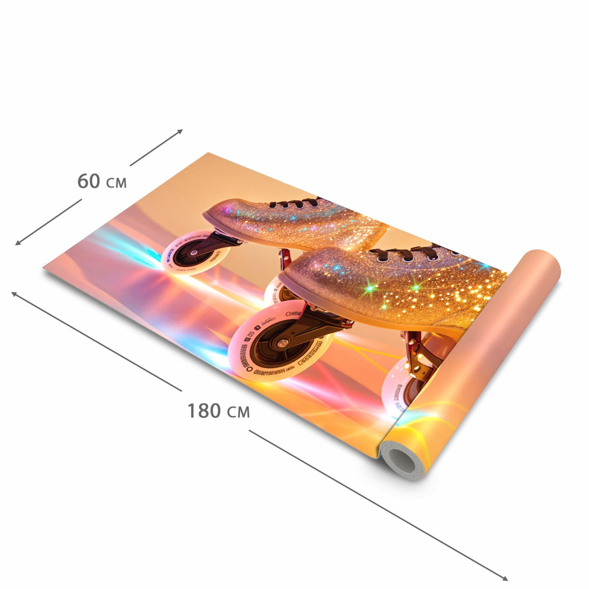 Waschbarer Küchenteppich mit Motiv Glitzer Rollschuhe in der Größe 80x250 cm für Trittkomfort