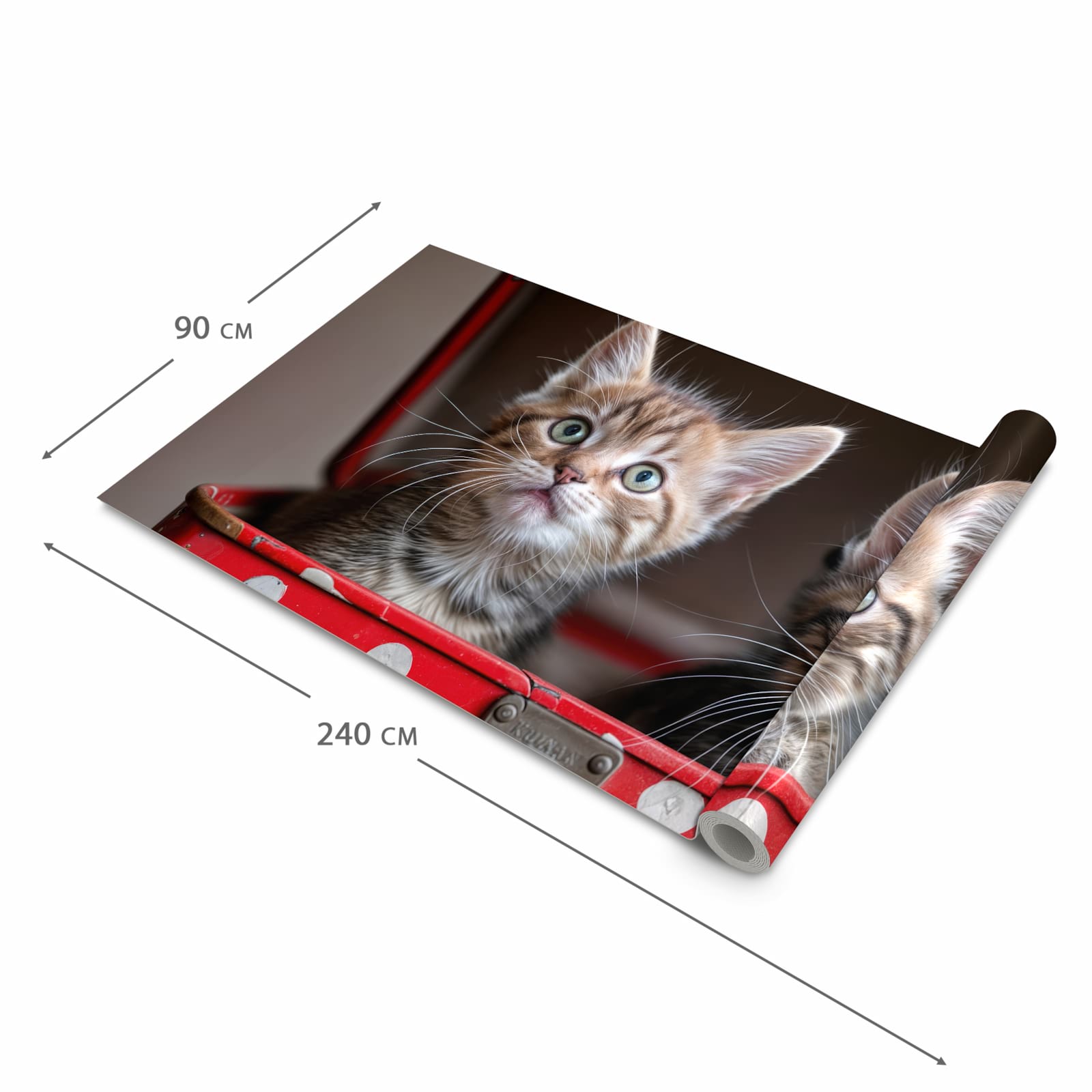 Geräuschdämpfender Küchenläufer mit Motiv Katzen im Koffer in der Grösse 80x250 cm