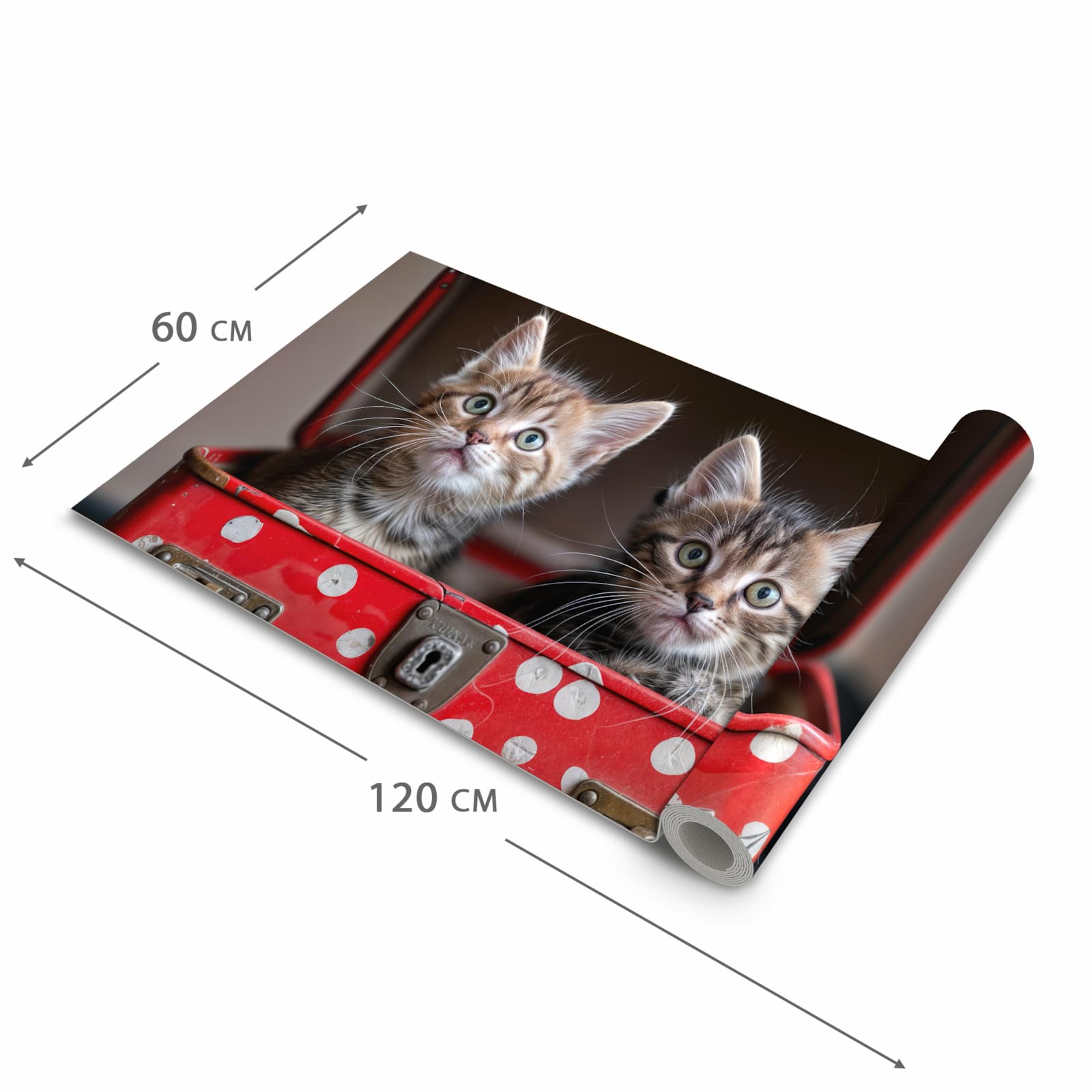 Strapazierfähiger abwaschbarer Küchenläufer mit Motiv Katzen im Koffer in der Größe 80x200 cm