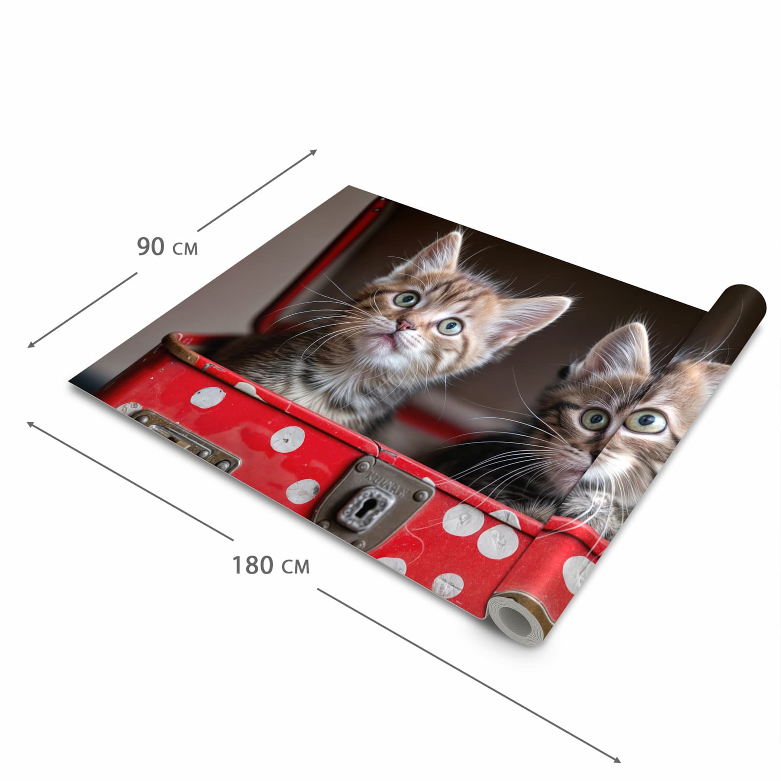 Zeitsparender Küchenläufer mit Motiv Katzen im Koffer in der Grösse 80x250 cm