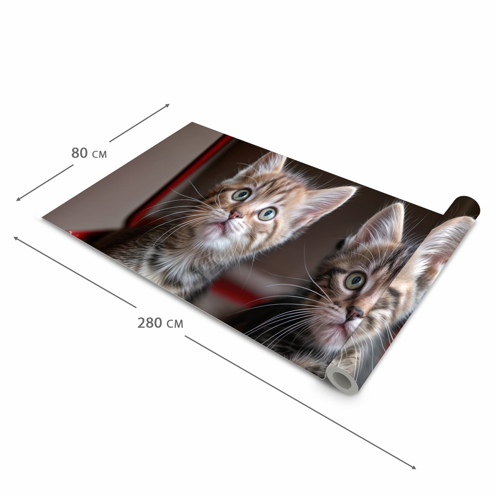 Formstabiler Küchenteppich mit Motiv Katzen im Koffer in der Grösse 80x250 cm