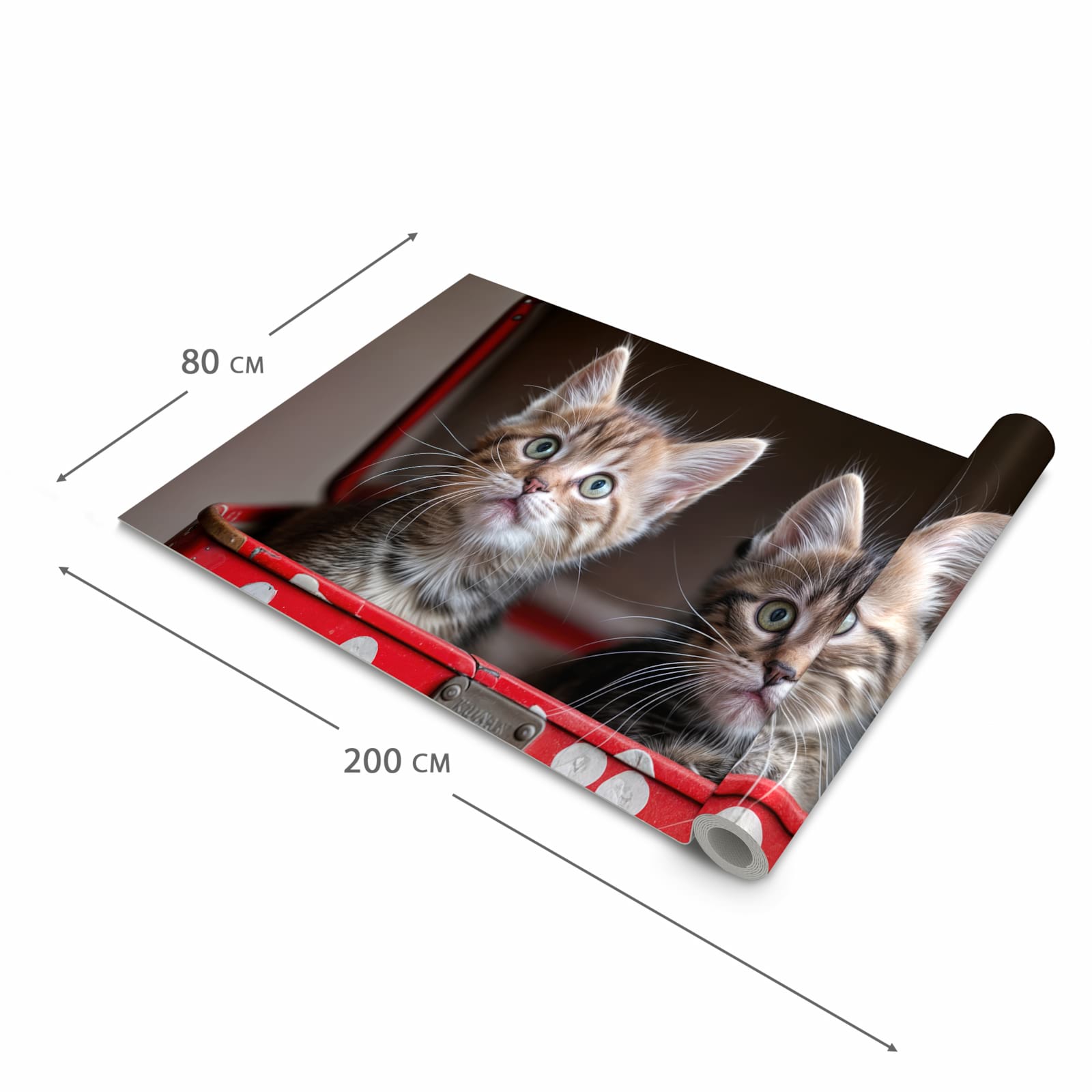 Bodenschonender Küchenteppich mit Motiv Katzen im Koffer in der Grösse 80x250 cm