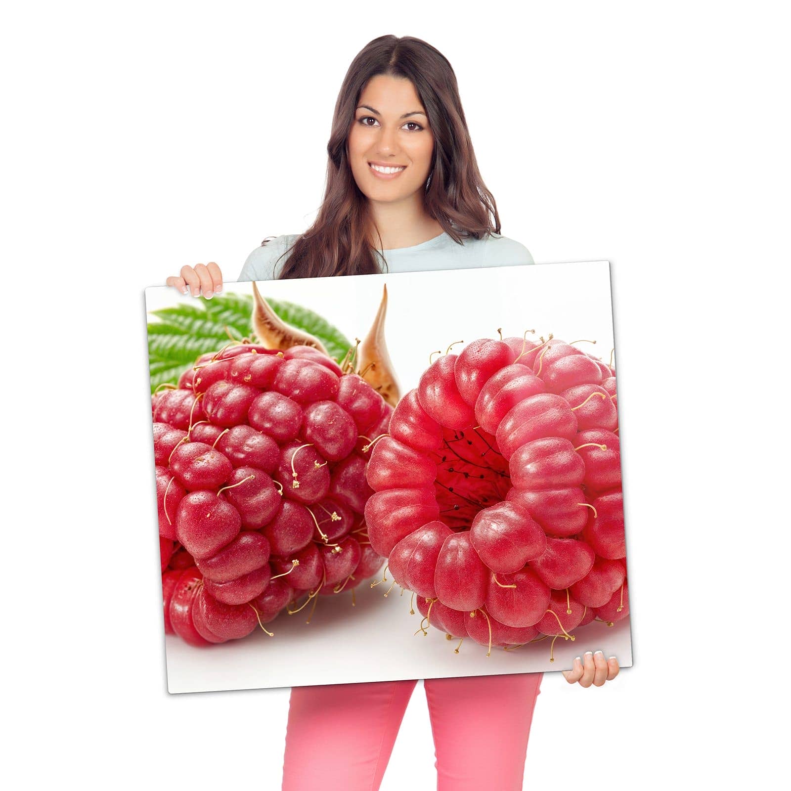 2-teilige Kochfeldabdeckung mit Himbeerenblatt-Motiv als Spritzschutz hinter dem Kochfeld