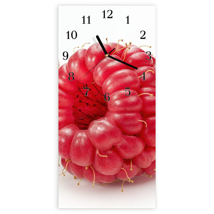 Wanduhr Himbeerenblatt aus Glas – Hochformat 30 × 60 cm mit Ziffernblatt Klassisch