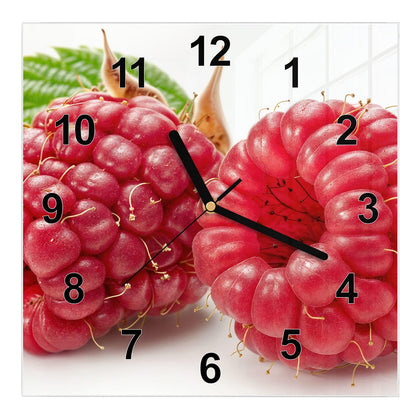 Wanduhr Quadratisch mit dem Motiv Surreale Himbeeren