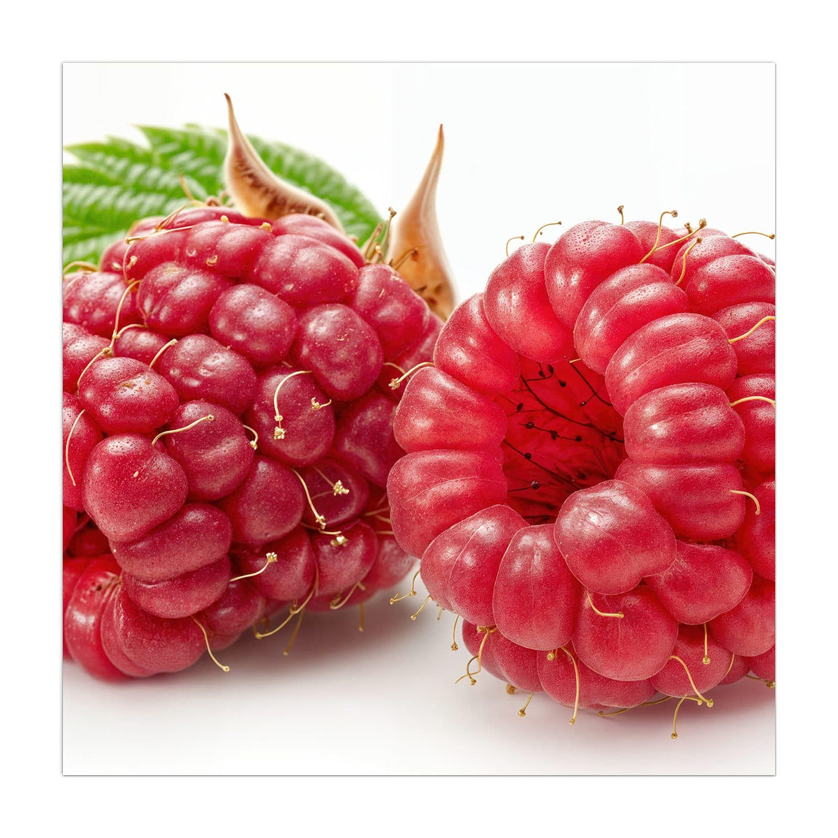 Küchenrückwand aus Glas Surreale Himbeeren im quadratischen Format, Motiv bildfüllend von vorn