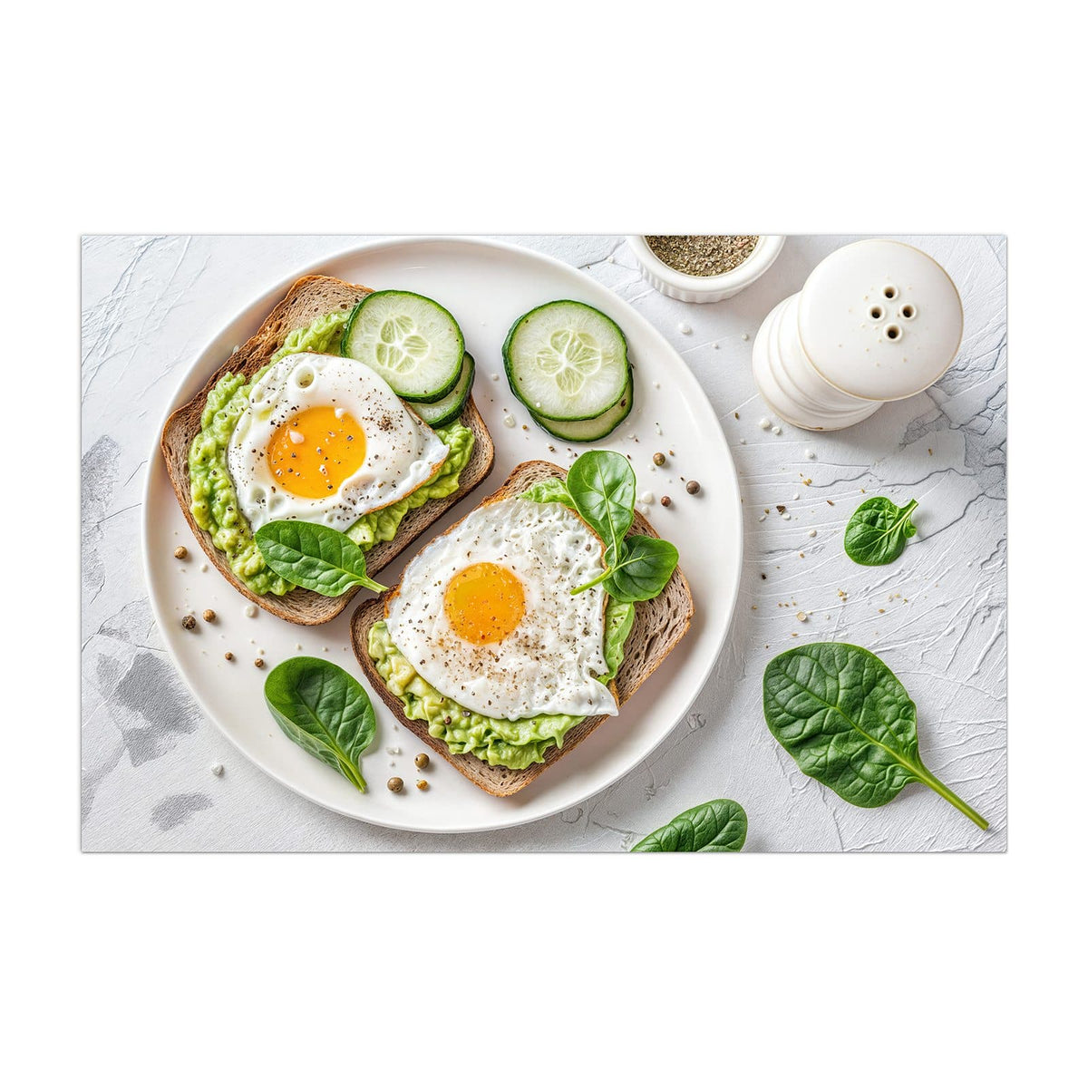 Küchenrückwand aus Glas Brot und Avocado im Hochformat, Motiv bildfüllend von vorn