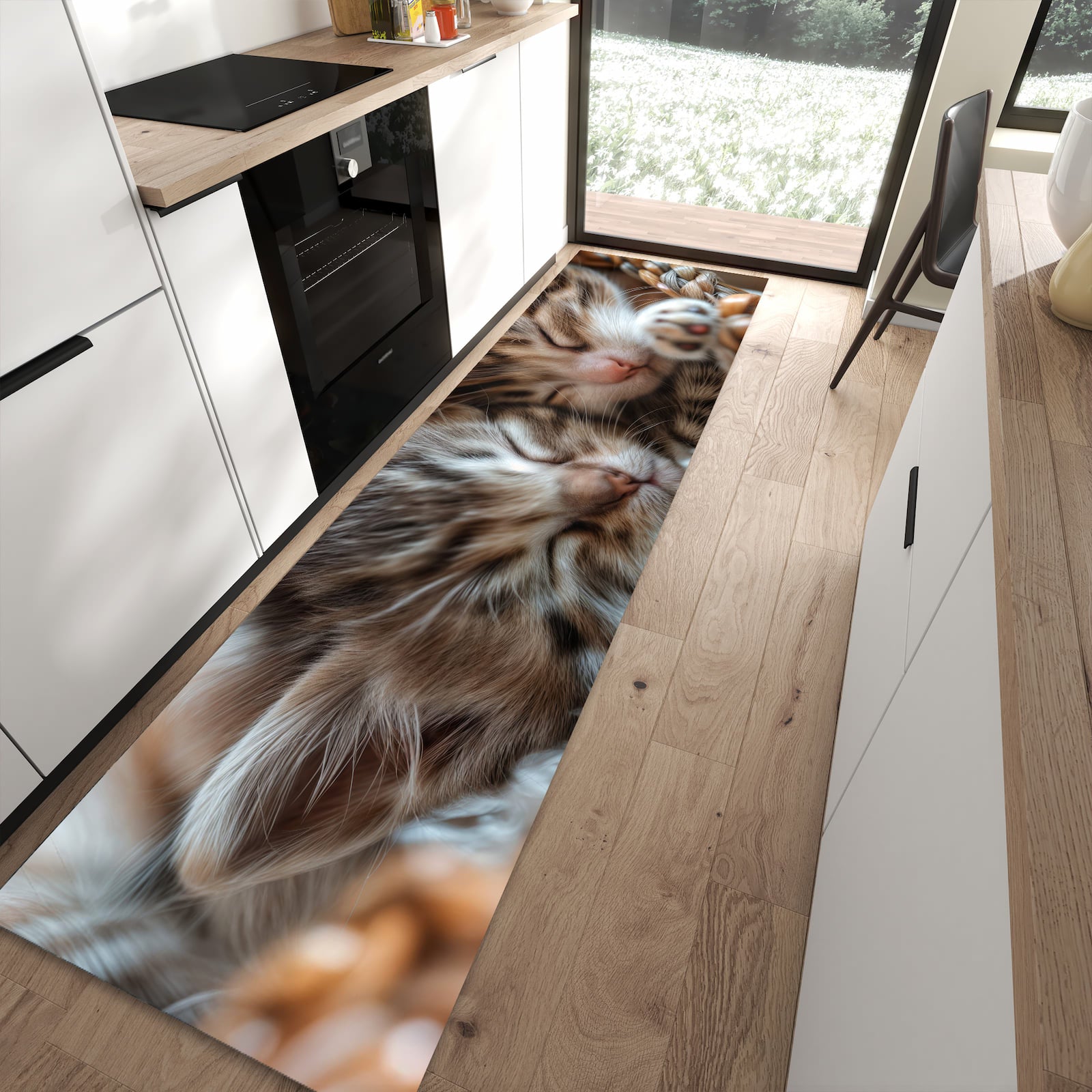 Pflegeleichter waschbarer Küchenteppich mit Motiv Kätzchen von Schlafende in moderner Küche