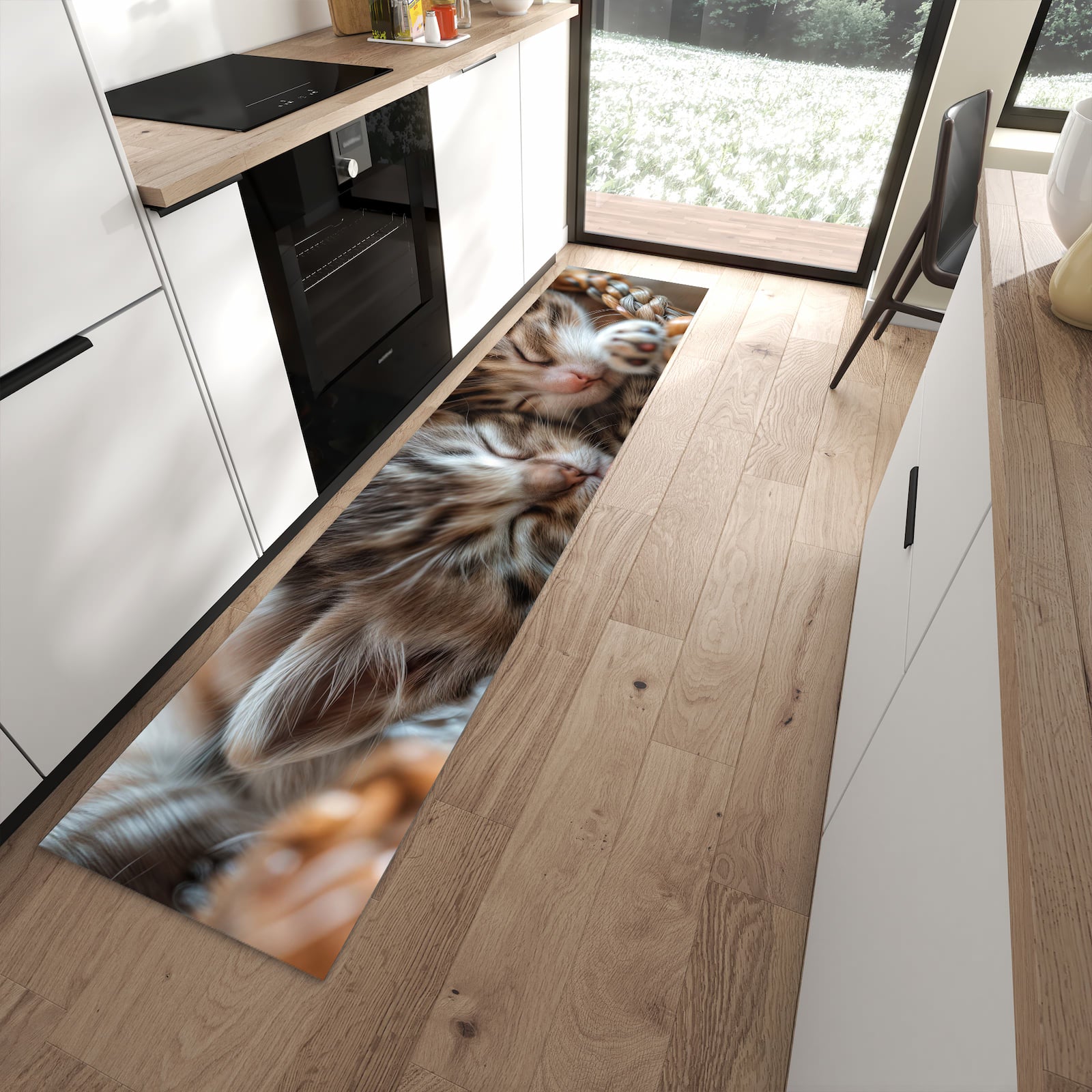 Wasserabweisender Küchenteppich mit Motiv Kätzchen von Schlafende in moderner Küche