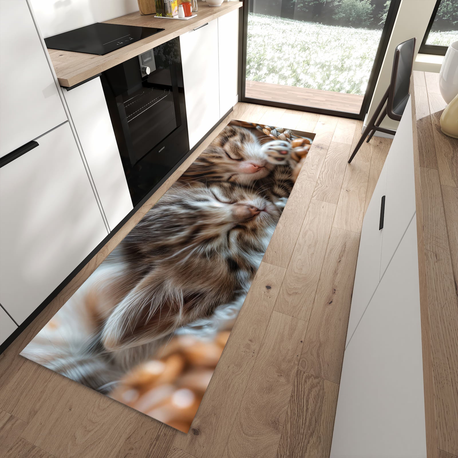 Langlebiger Küchenteppich mit Motiv Kätzchen von Schlafende in moderner Küche