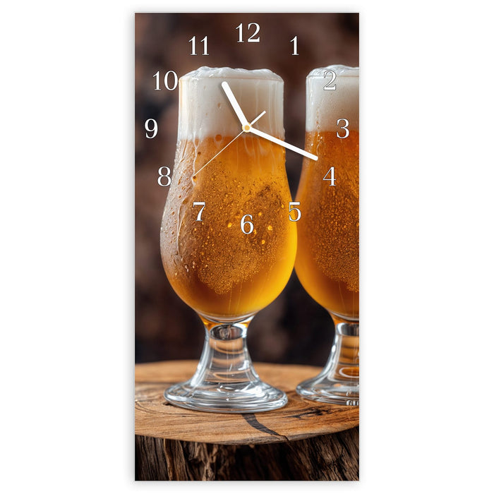 Wanduhr Bier auf Holz aus Glas – Hochformat 30 × 60 cm mit Ziffernblatt Klassisch