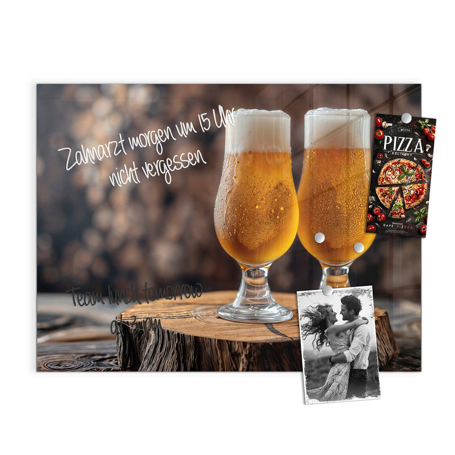 Maße Magnettafel - Bier auf Holzstumpf