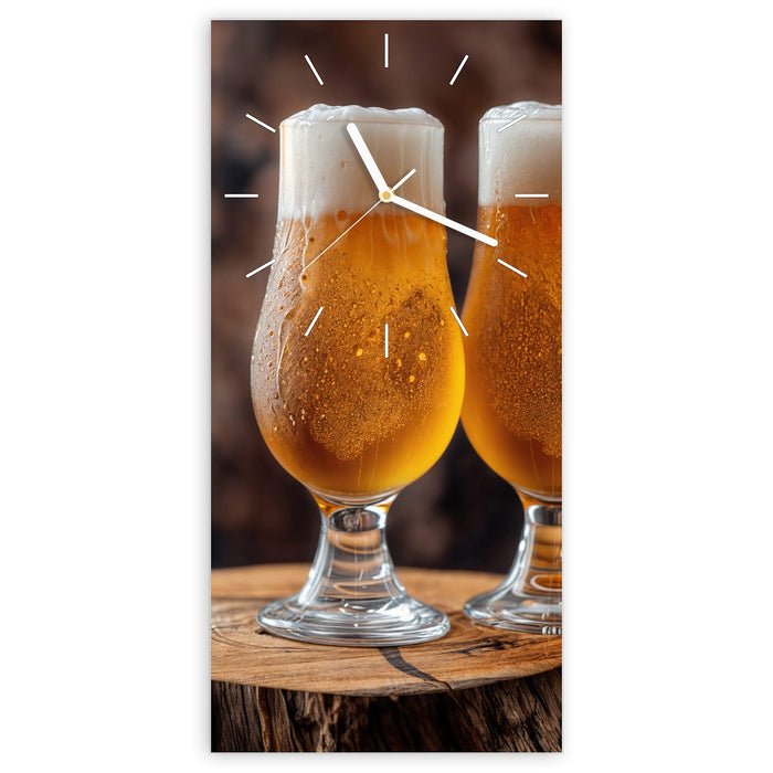 Wanduhr Bier auf Holz aus Glas – Hochformat 30 × 60 cm mit Ziffernblatt Linie