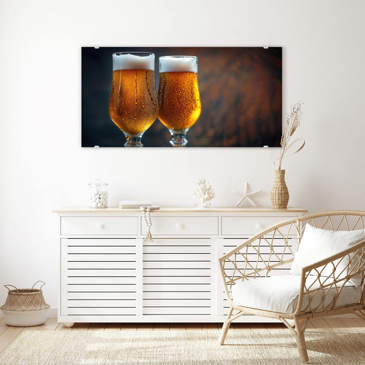 Echtglas, 4 mm – kein Acryl, keine Folie – Wandbild - Bier mit Schaumkrone - Querformat