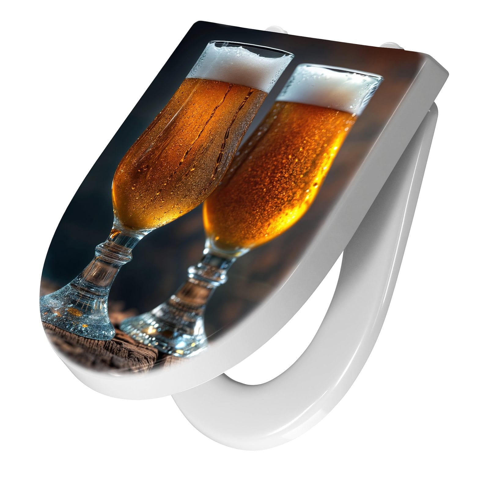 WC-Sitz mit Absenkautomatik Zwei Biergläser Holz