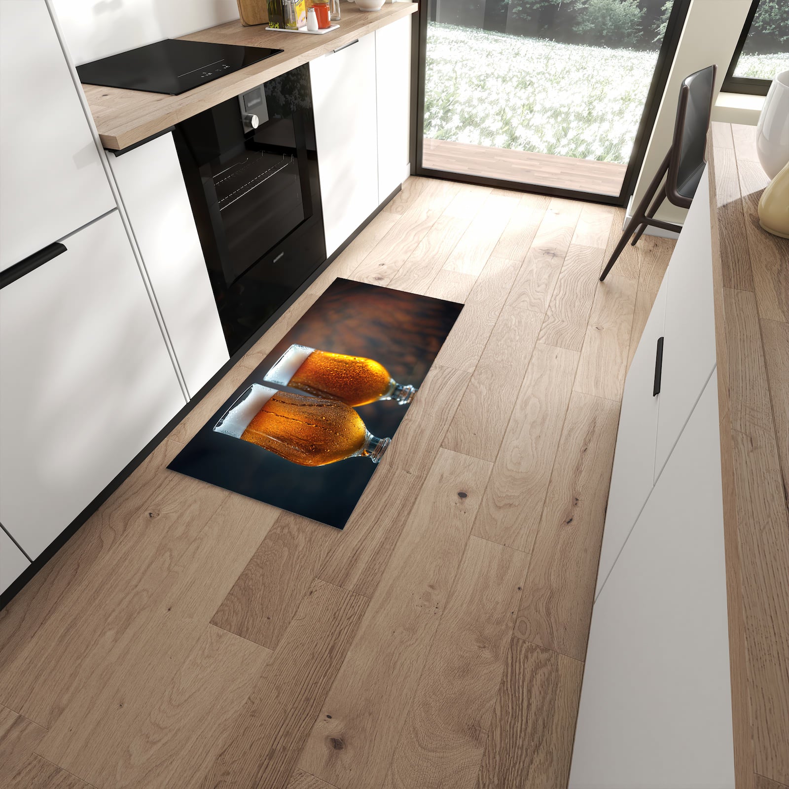 UV-beständiger Küchenteppich mit Motiv Zwei Biergläser Holz in moderner Küche #grösse_60 x 120 cm