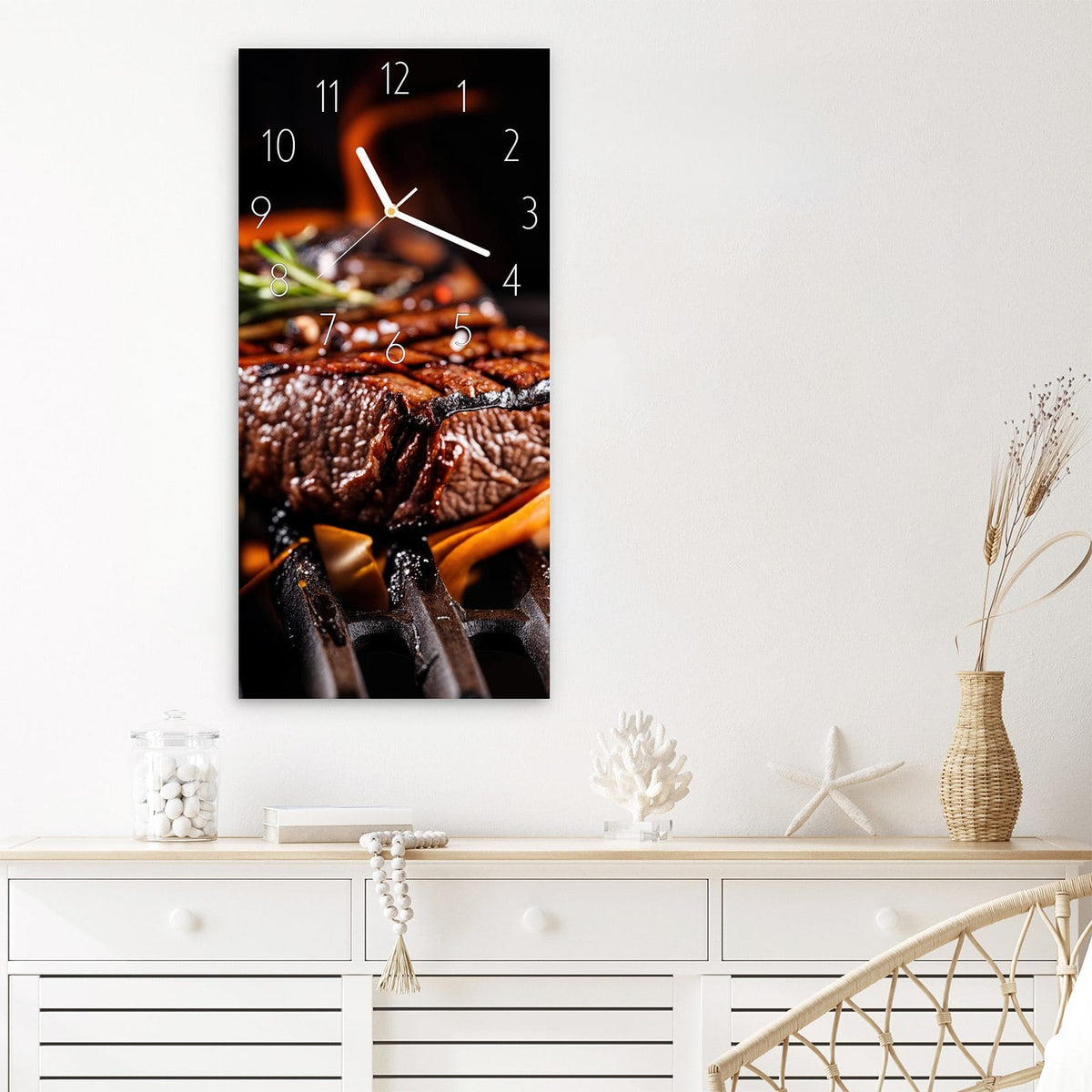 Wanduhr Gegrillte Steaks aus Glas – Gegrillte Steaks mit Rosmarin