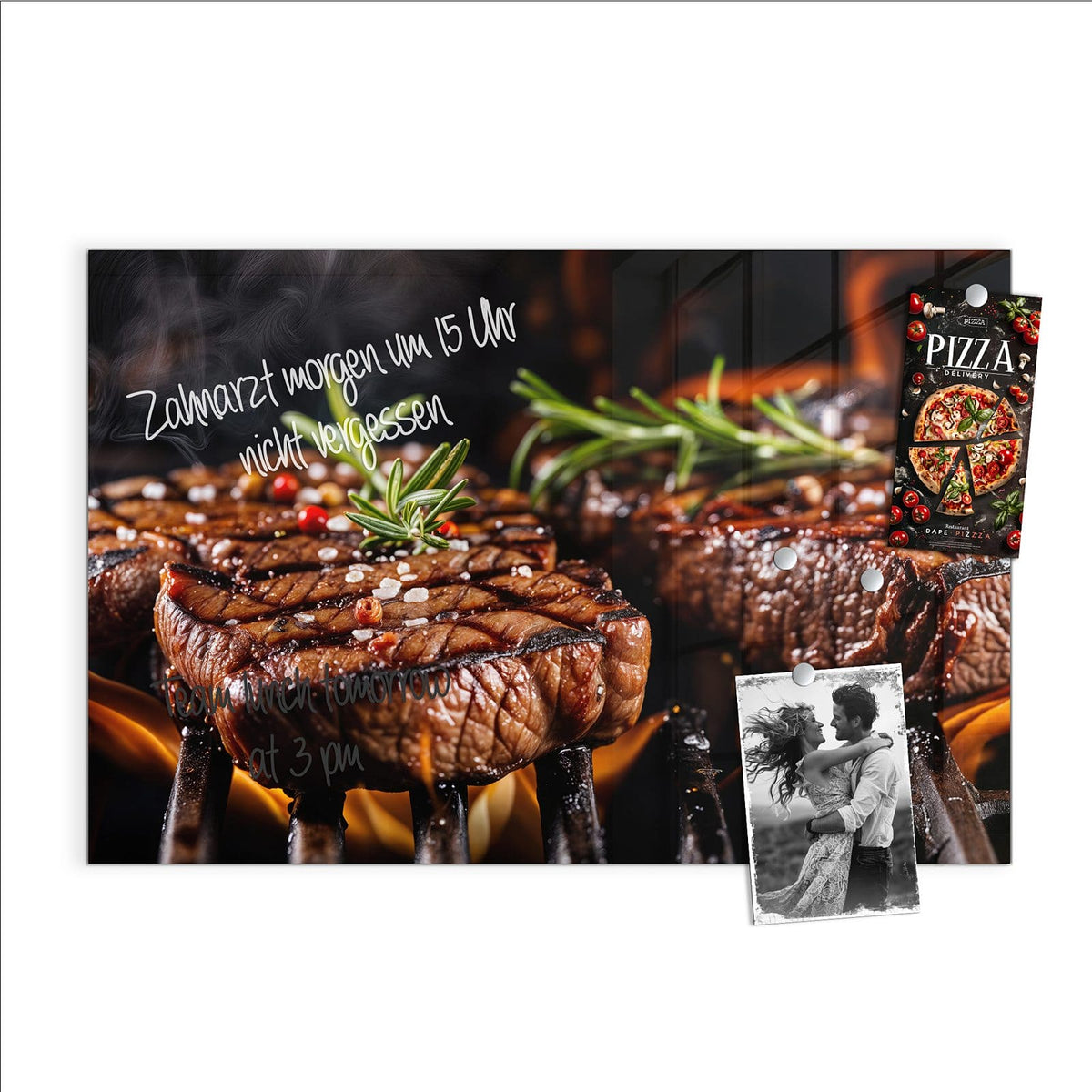 Beschreiben, abwischen, anheften – Magnettafel - Steaks über Flammen