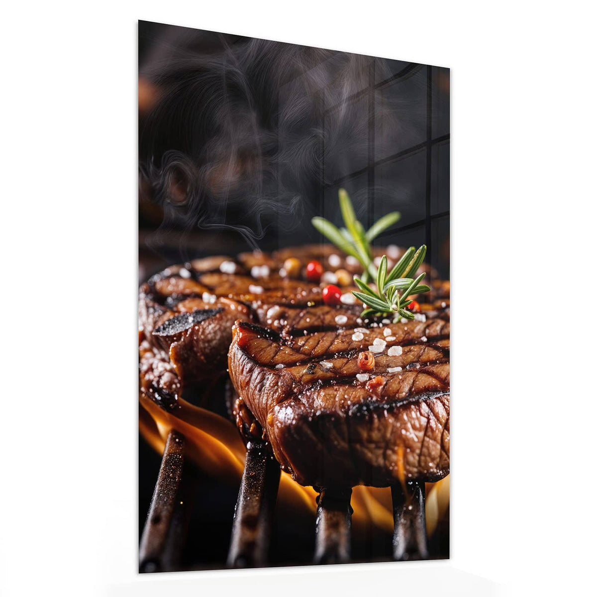 11 Größen – von 30 × 60 bis 60 × 150 cm – Wandbild - Steaks über Flammen - Hochformat