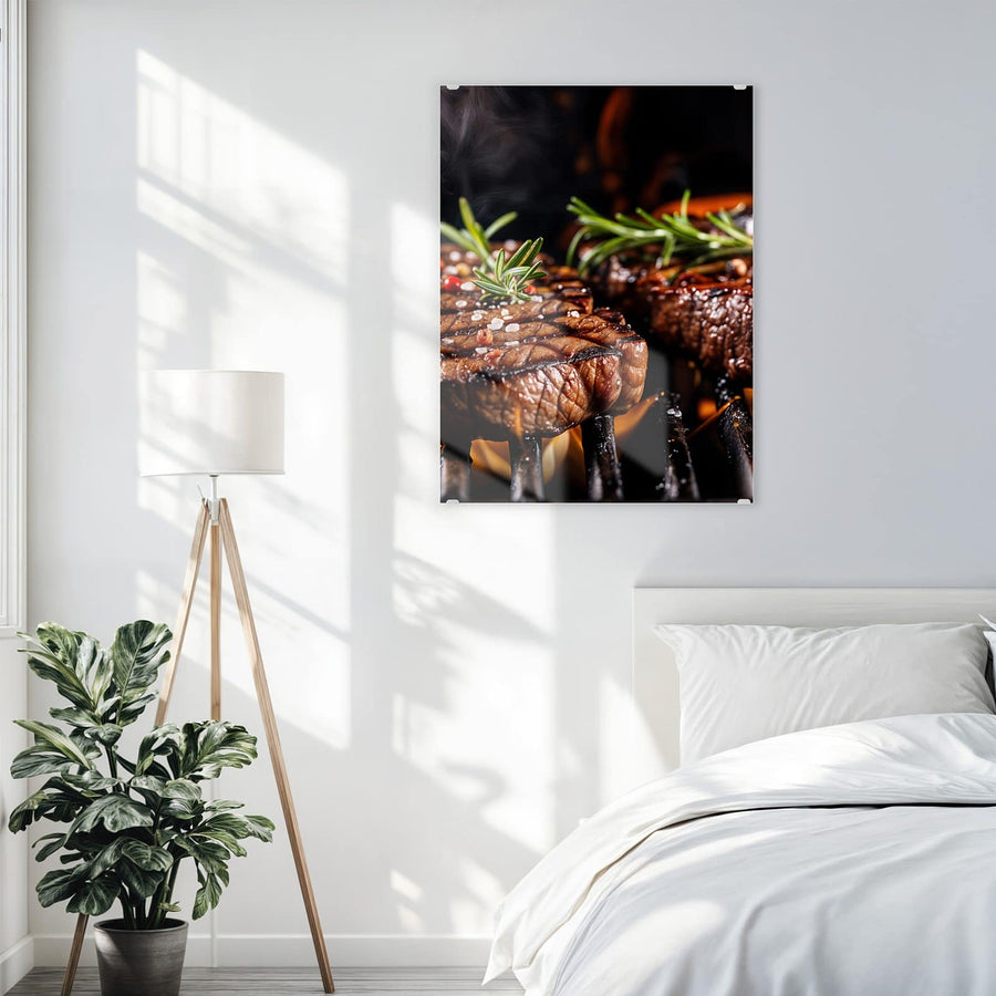 Maße Wandbild - Steaks über Flammen - Hochformat