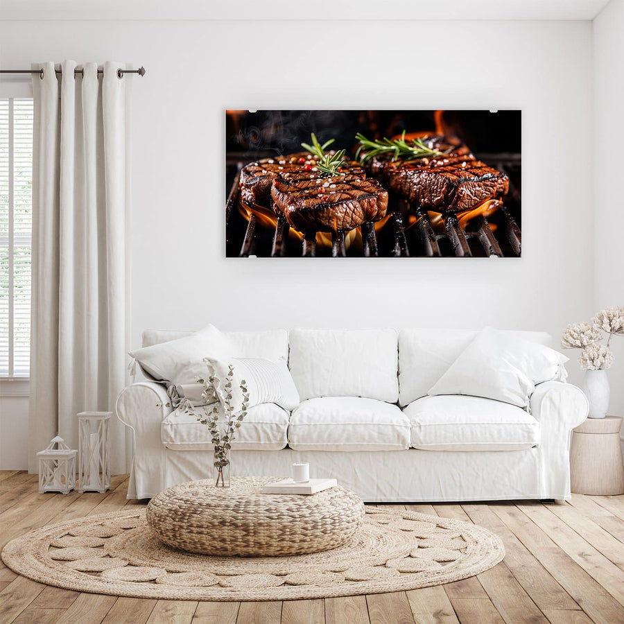 Maße Wandbild - Steaks über Flammen - Querformat