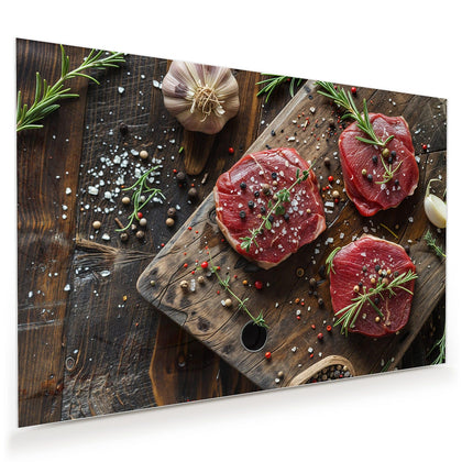 Wandbild mit dem Motiv Steaks mit Knoblauch