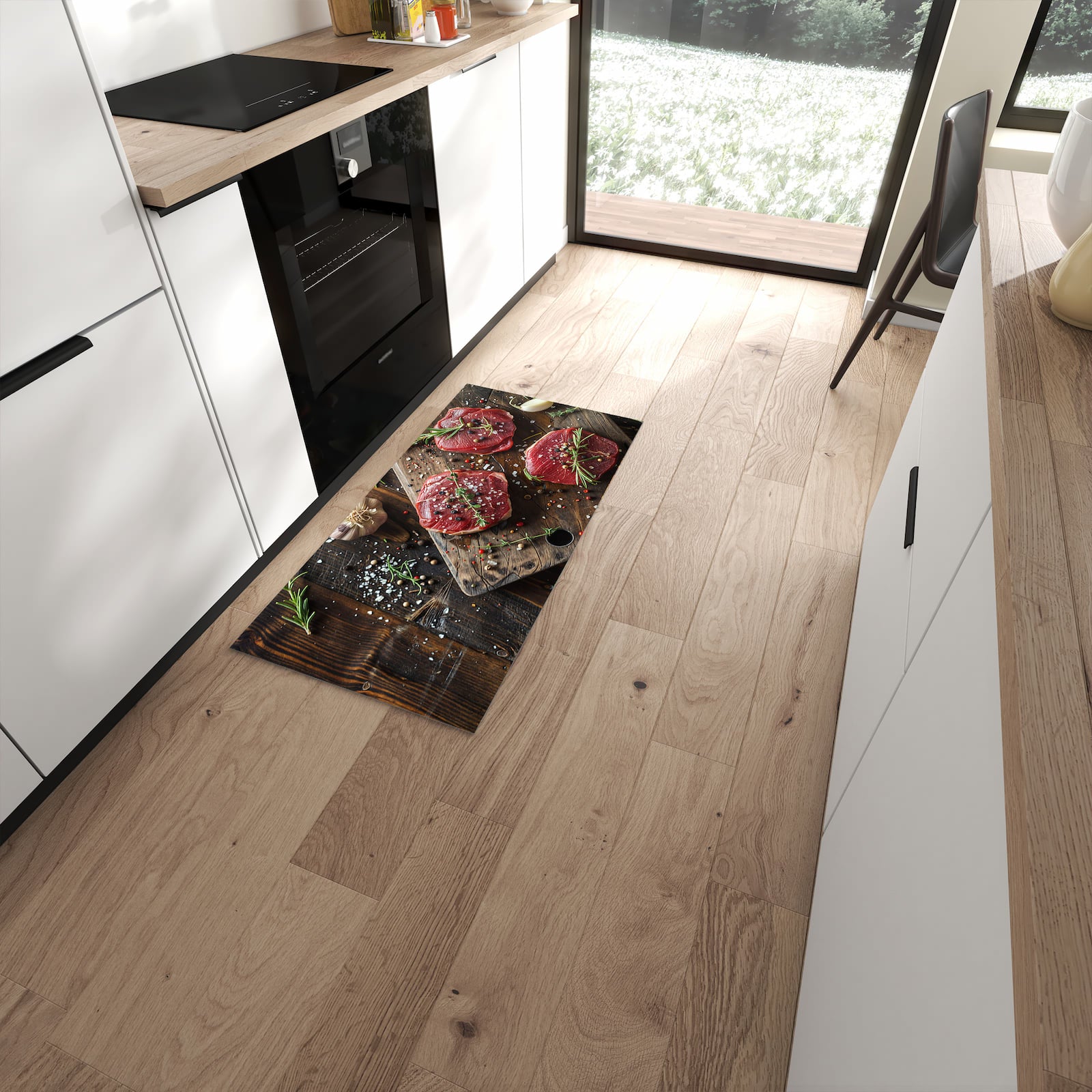 Wasserabweisender Bodenläufer mit Motiv Frische Gewürze in moderner Küche #grösse_60 x 120 cm