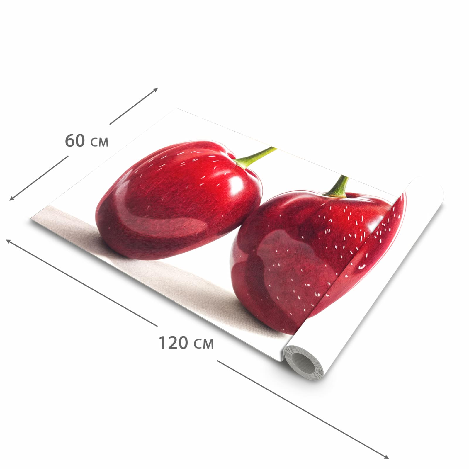 Farbbeständiger Teppich für Küche mit Motiv Kirschen Duo in der Grösse 60x270 cm