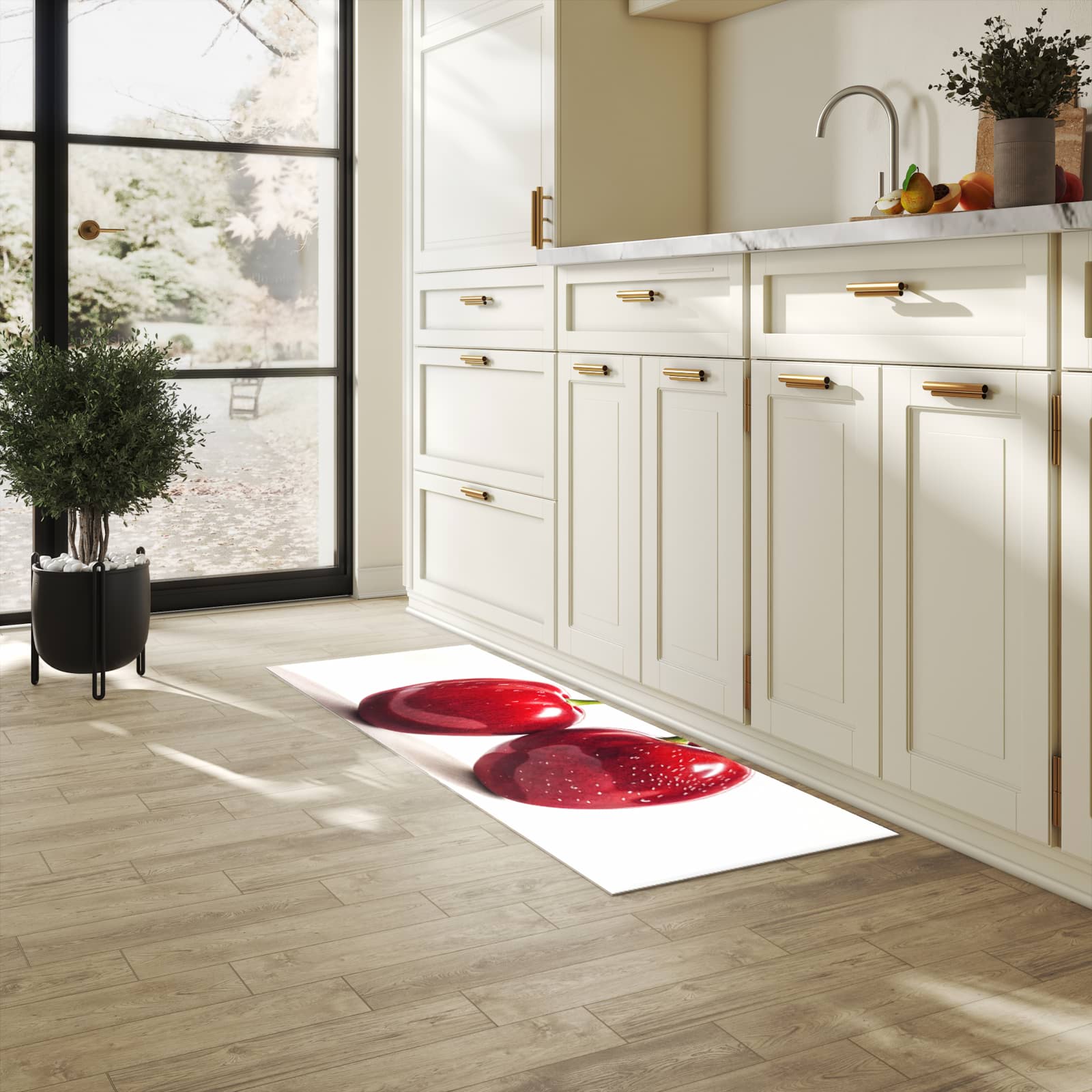 Küchenteppich mit Motiv Kirschen Duo für Ordnung in heller Küche