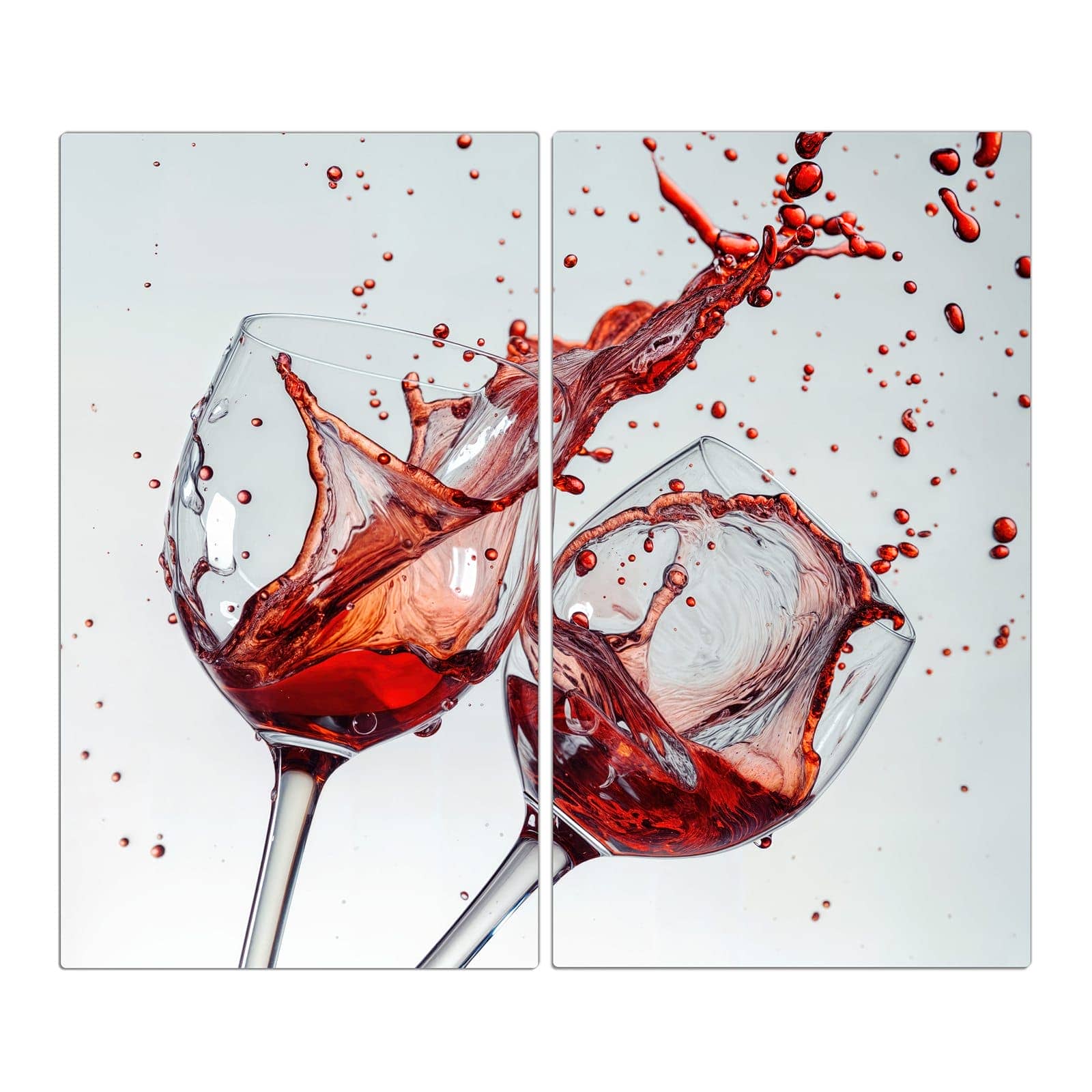 2-teilige Ceranfeld Abdeckplatten mit Plätschernder Weinkelch-Motiv in der Frontansicht #grösse_2-Teilig (60x52cm)