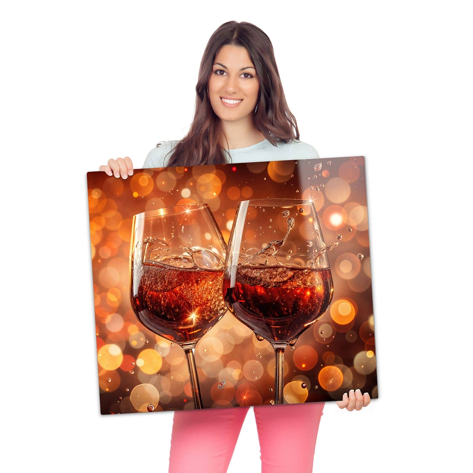 Abdeckplatten für Ceranfeld mit Weingläser Festlich-Motiv wird zur Größendarstellung gehalten