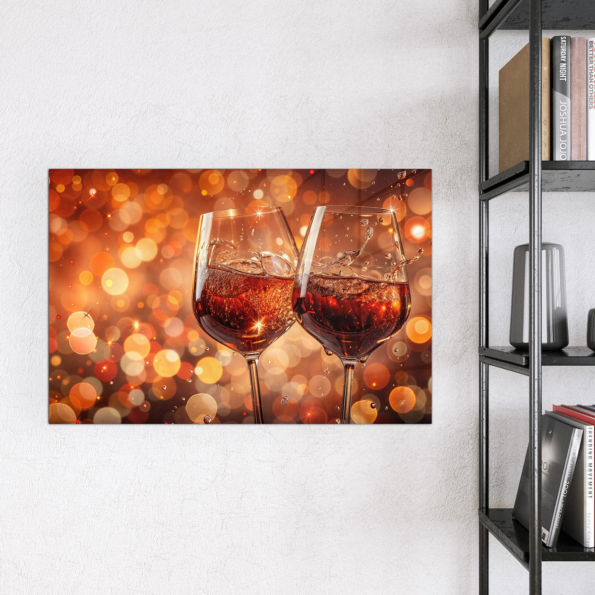 Magnettafel - Festliche Weingläser – Weingläser vor orangem Bokeh