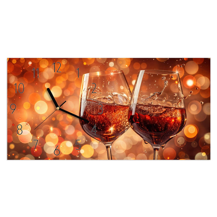 Wanduhr Weingläser Festlich aus Glas – Querformat 60 × 30 cm mit Ziffernblatt Elegant