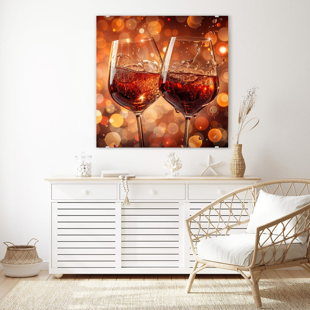 Echtglas, 4 mm – kein Acryl, keine Folie – Wandbild - Festliche Weingläser - Quadratisch