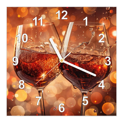Wanduhr Quadratisch mit dem Motiv Festliche Weingläser