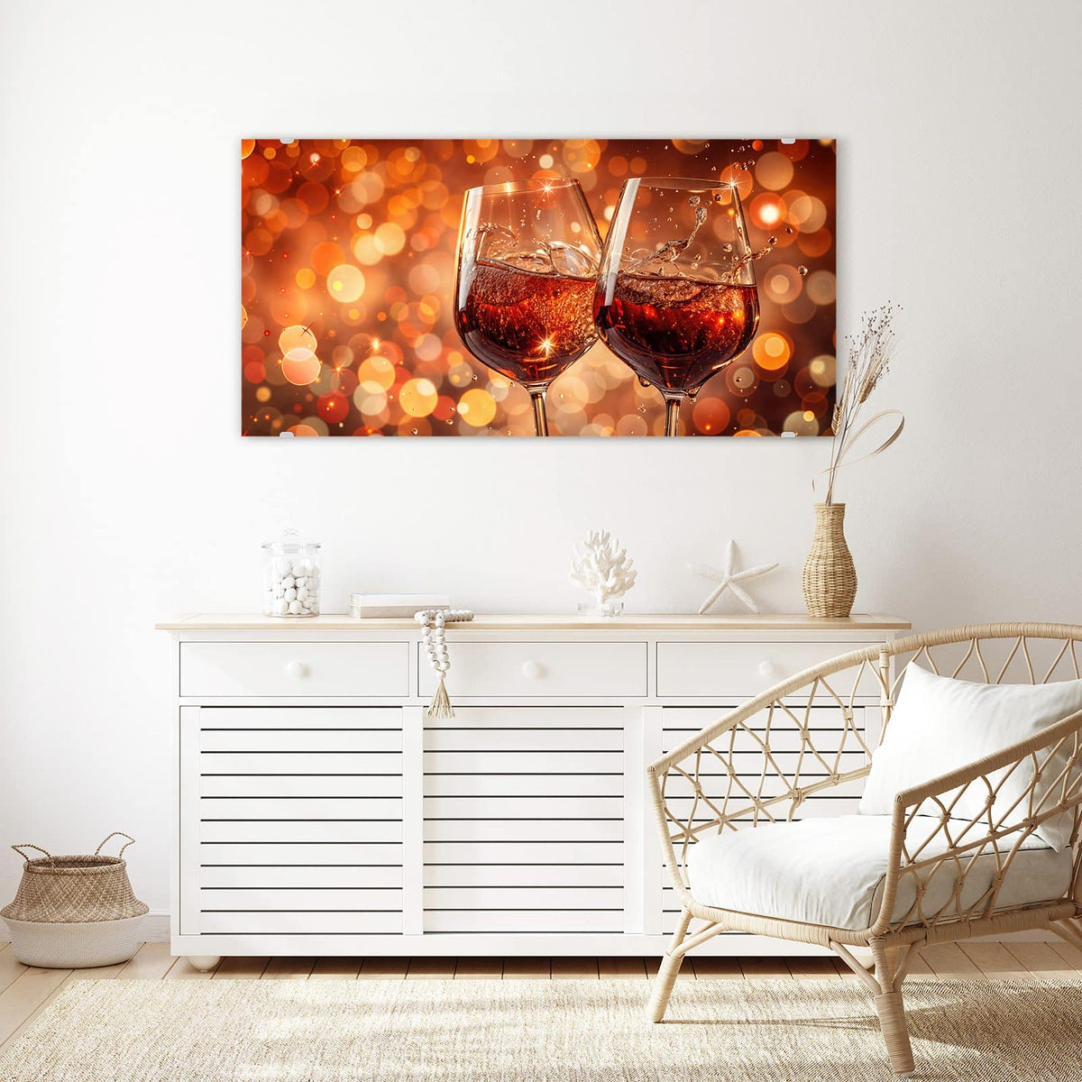 Echtglas, 4 mm – kein Acryl, keine Folie – Wandbild - Festliche Weingläser - Querformat