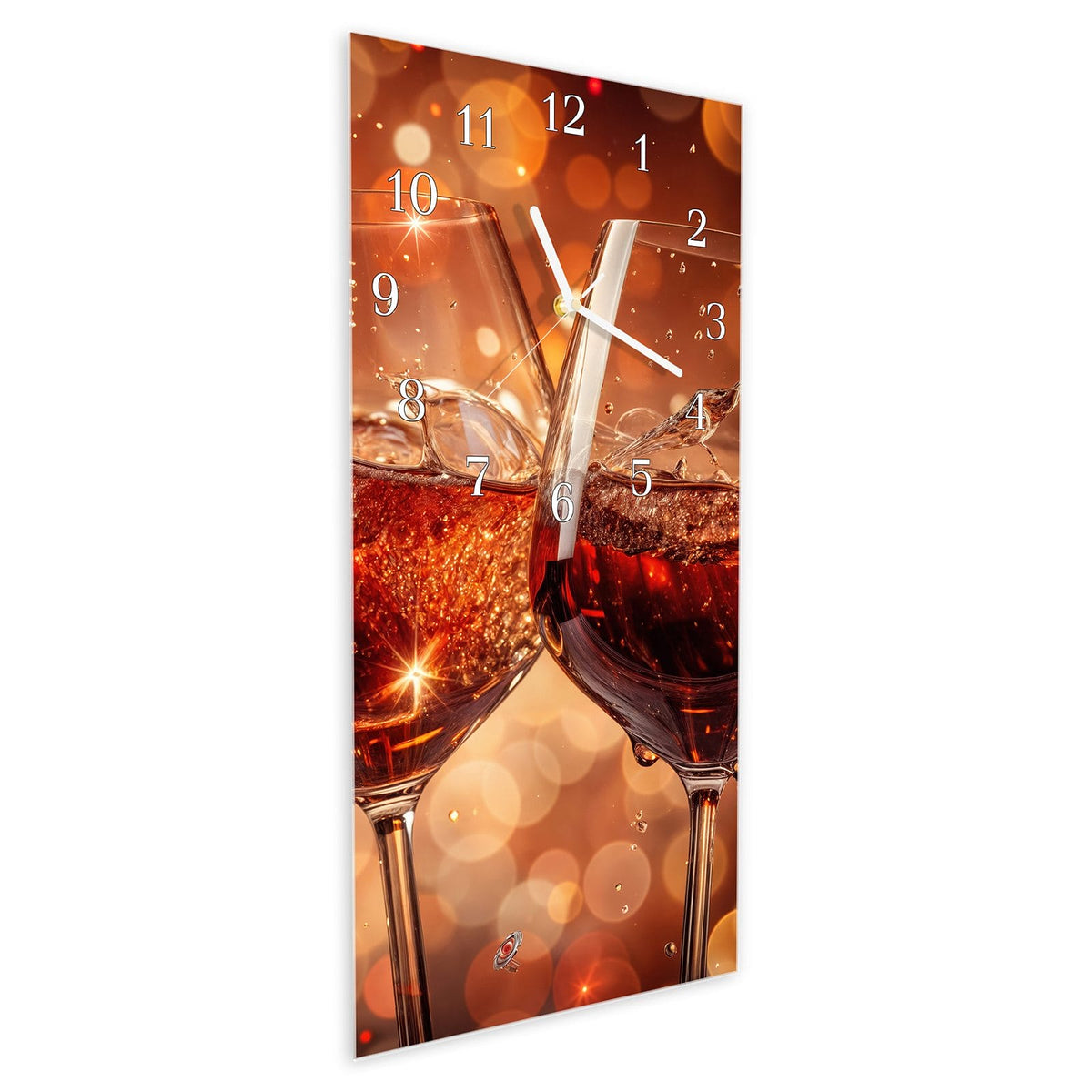 Vormontiert – mit Schwebeeffekt – Wanduhr Weingläser Festlich aus Glas – Hochformat 30 × 60 cm