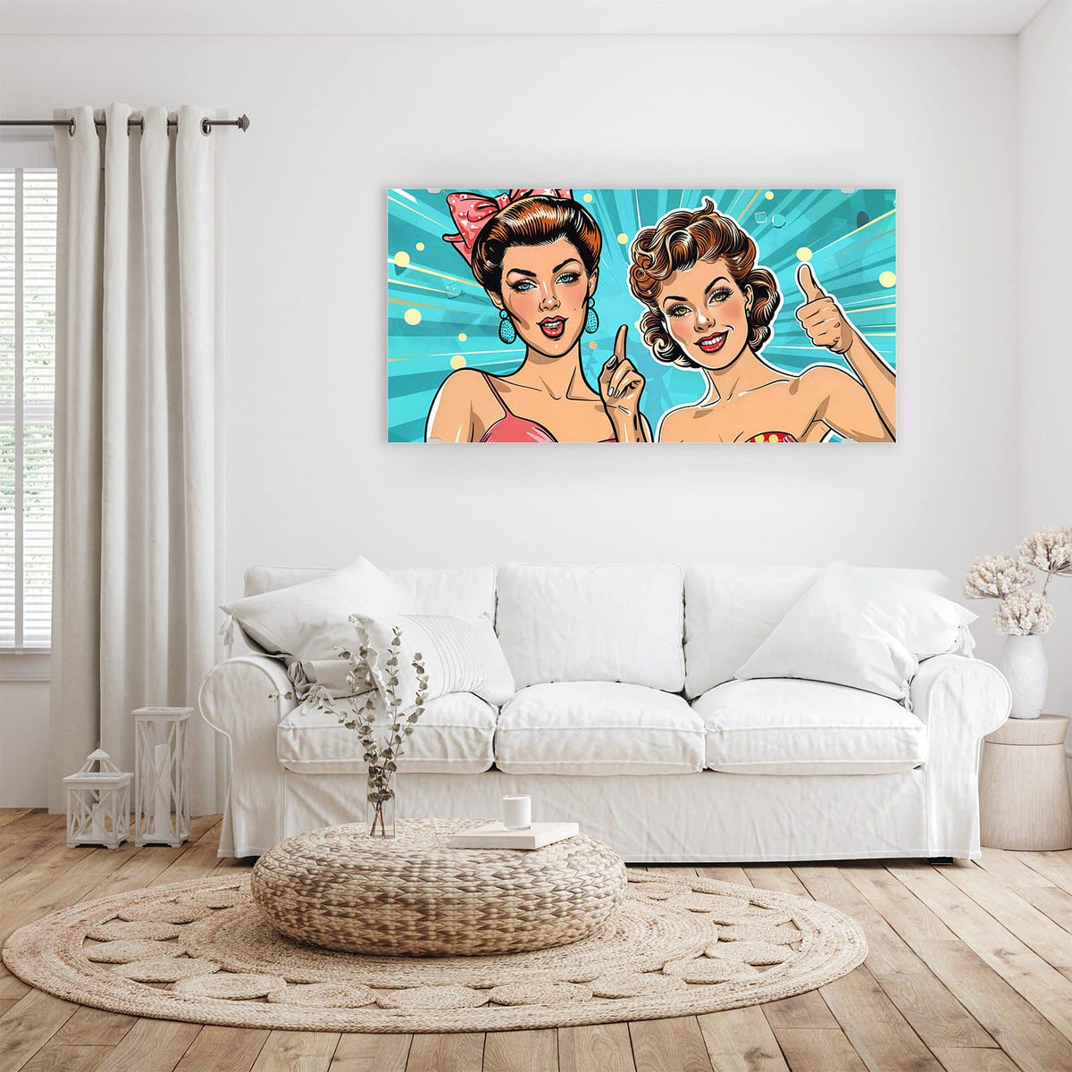 Wandbild - Retro Freundinnen - Querformat – Zwei Pop-Art-Frauen mit Retro-Frisuren