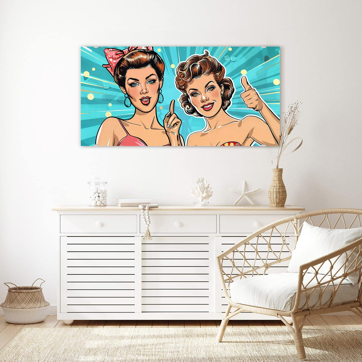 Echtglas, 4 mm – kein Acryl, keine Folie – Wandbild - Retro Freundinnen - Querformat