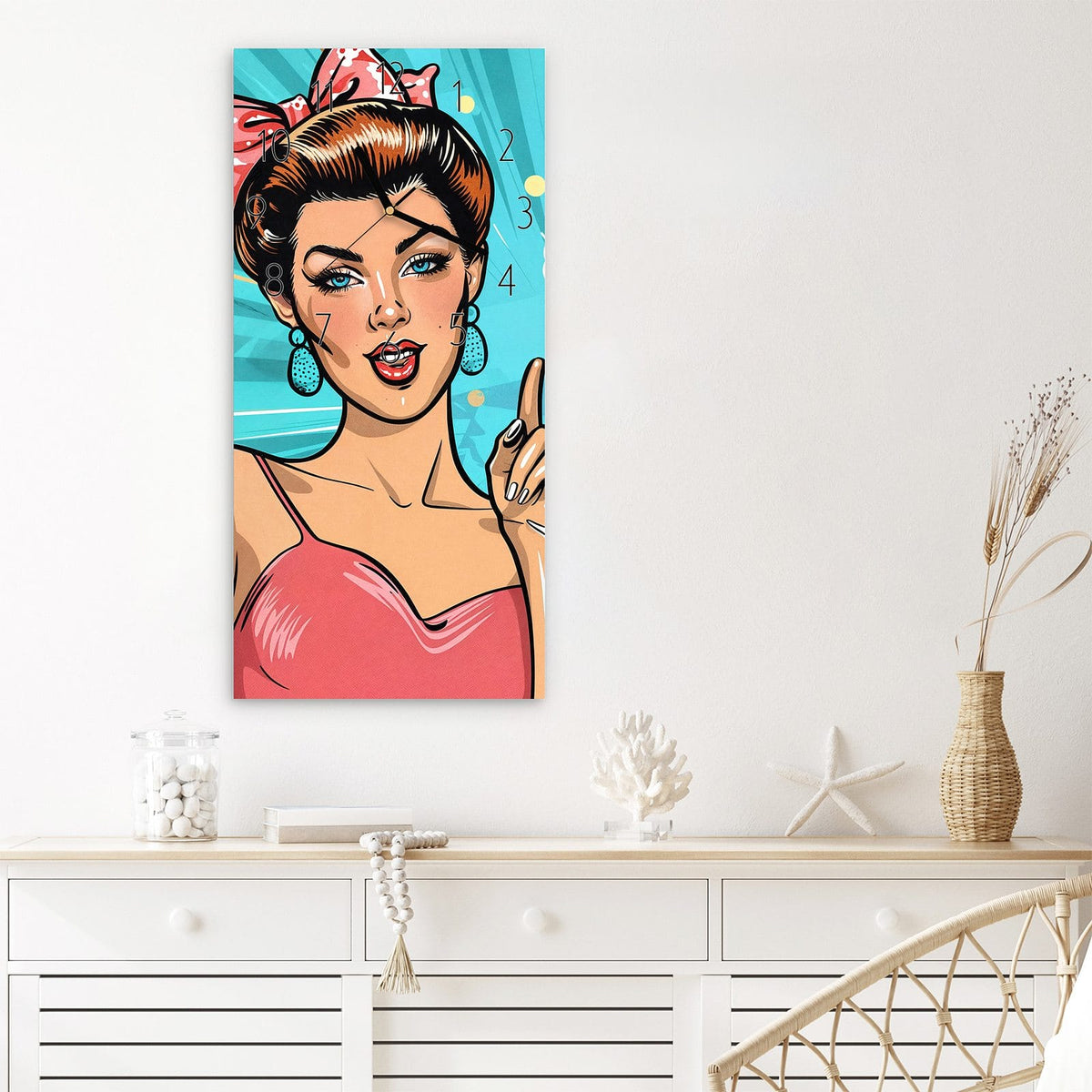Wanduhr Retro Frauen Illustration aus Glas – Zwei Pop-Art-Frauen mit Retro-Frisuren