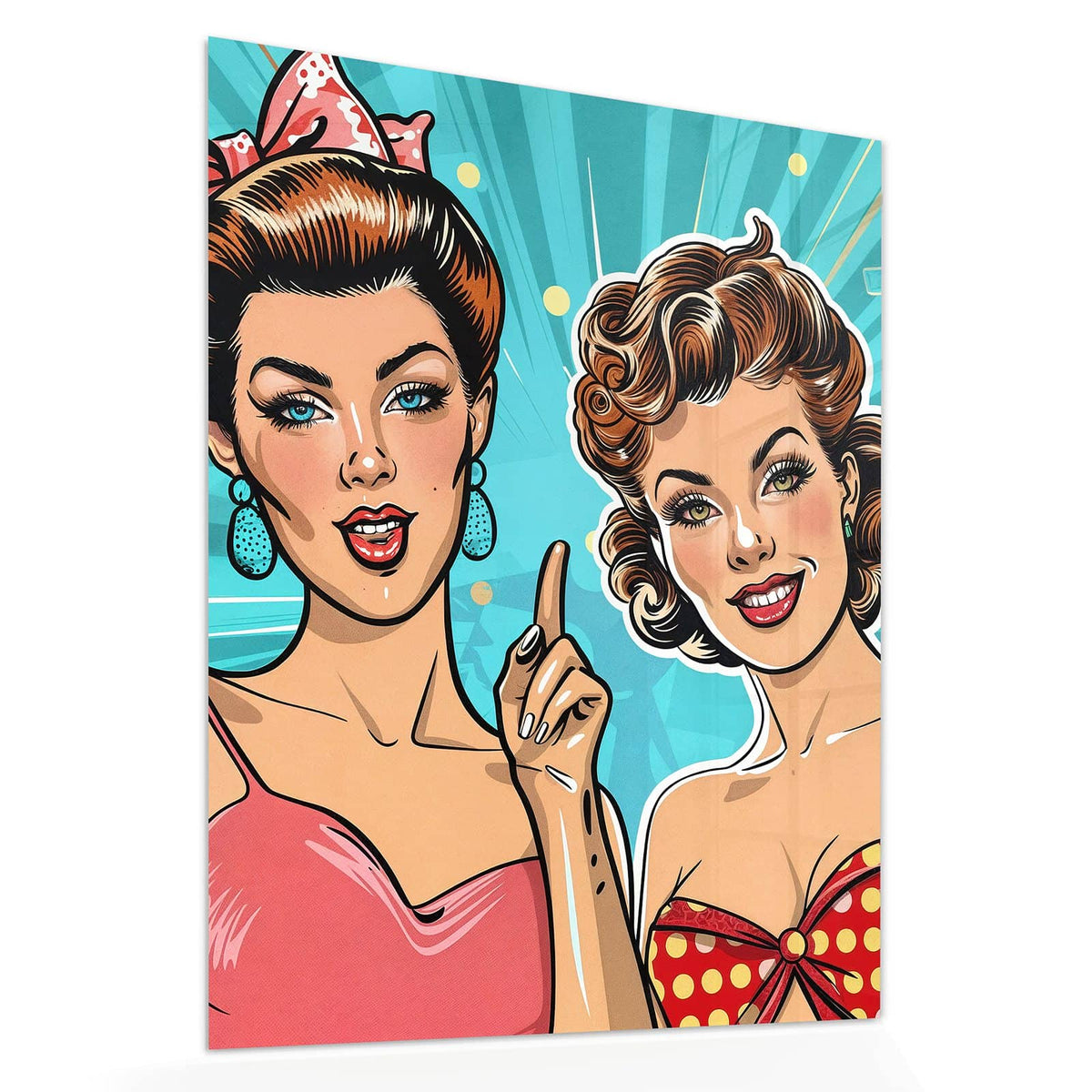 Echtglas, 4 mm – kein Acryl, keine Folie – Wandbild - Retro Freundinnen - Hochformat