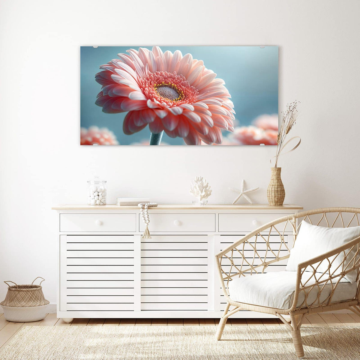 Echtglas, 4 mm – kein Acryl, keine Folie – Wandbild - Rosa Gerbera - Querformat